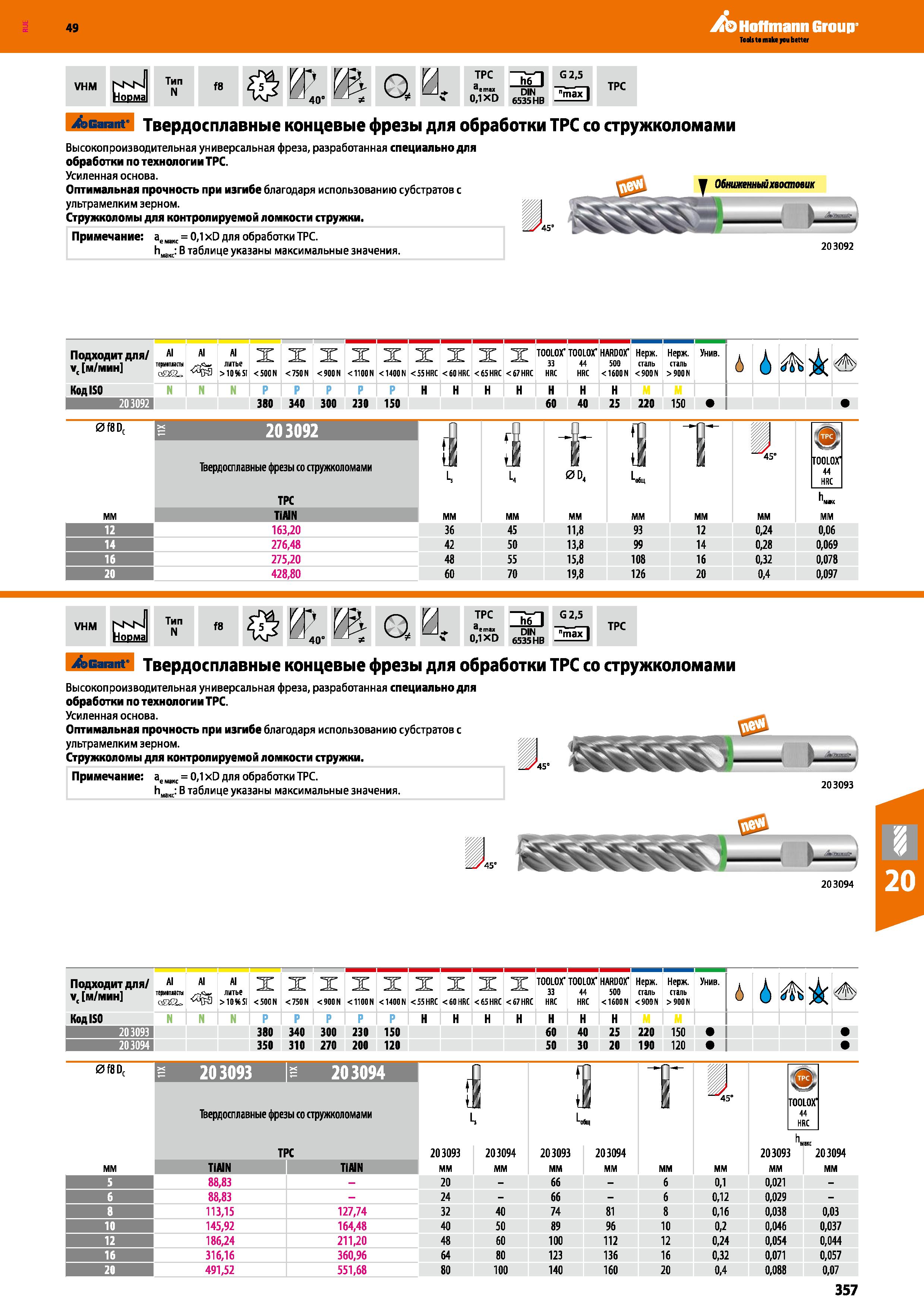 357 Hoffmann Group VHM NsN Норма Тип N f8 TPC max h6 I ivr> DIN 1XL> 6535 HB G 2,5 TPC Garant Твердосплавные концевые фрезы для обработки Каталог HOFFMANN GROUP 2018 Профессиональный режущий и вспомогательный инструмент для промышленного оборудования Сверла Фрезы Метчики Державки Стр. 357