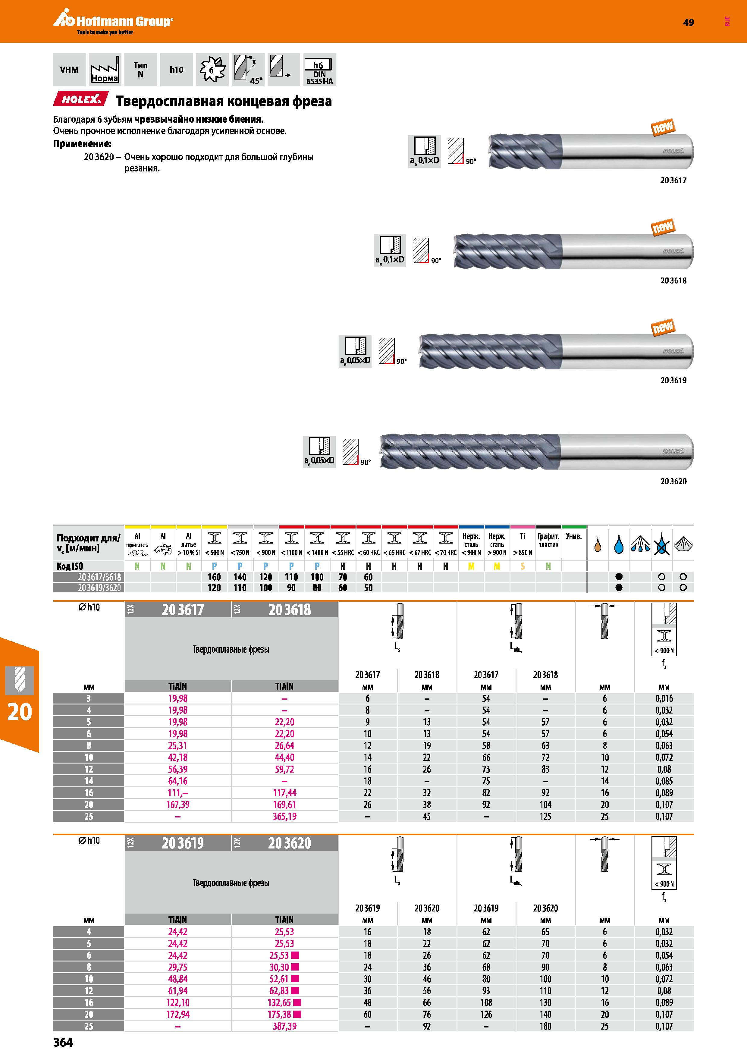 364 Hoffmann Group 49 VHM NKN Норма Тип N hi 0 р 45 0 Иб DIN 6535 НА ЕЗЕЯ Твердосплавная концевая фреза Благодаря 6 зубьям чрезвычайно ни Каталог HOFFMANN GROUP 2018 Профессиональный режущий и вспомогательный инструмент для промышленного оборудования Сверла Фрезы Метчики Державки Стр. 364