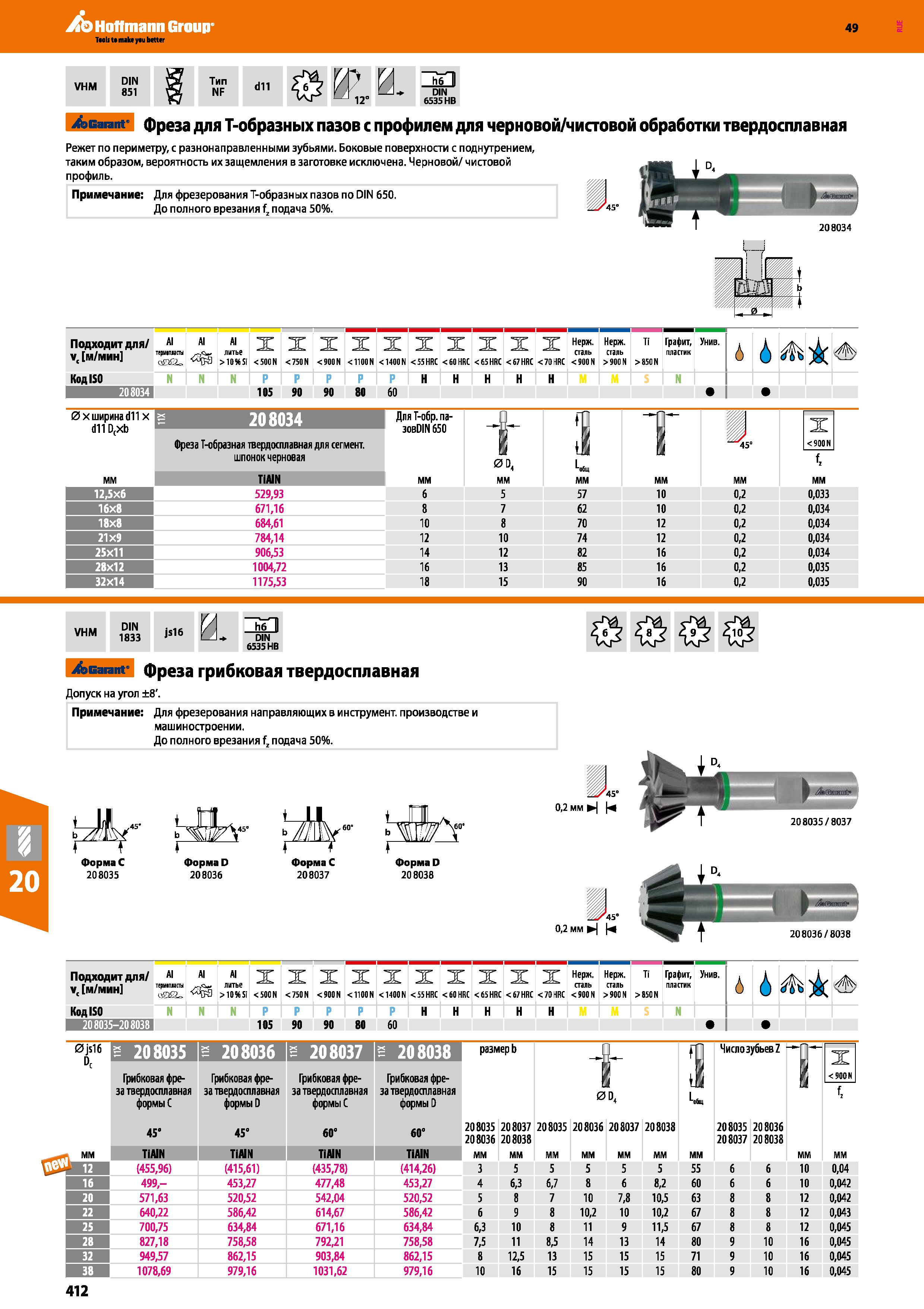 412 Hoffmann Group 49 VHM DIN 851 Тип NF dll > 0 12° - ьП DIN 6535 НВ Garant фреза для Т-образных пазов с профилем для черновой чистовой Каталог HOFFMANN GROUP 2018 Профессиональный режущий и вспомогательный инструмент для промышленного оборудования Сверла Фрезы Метчики Державки Стр. 412