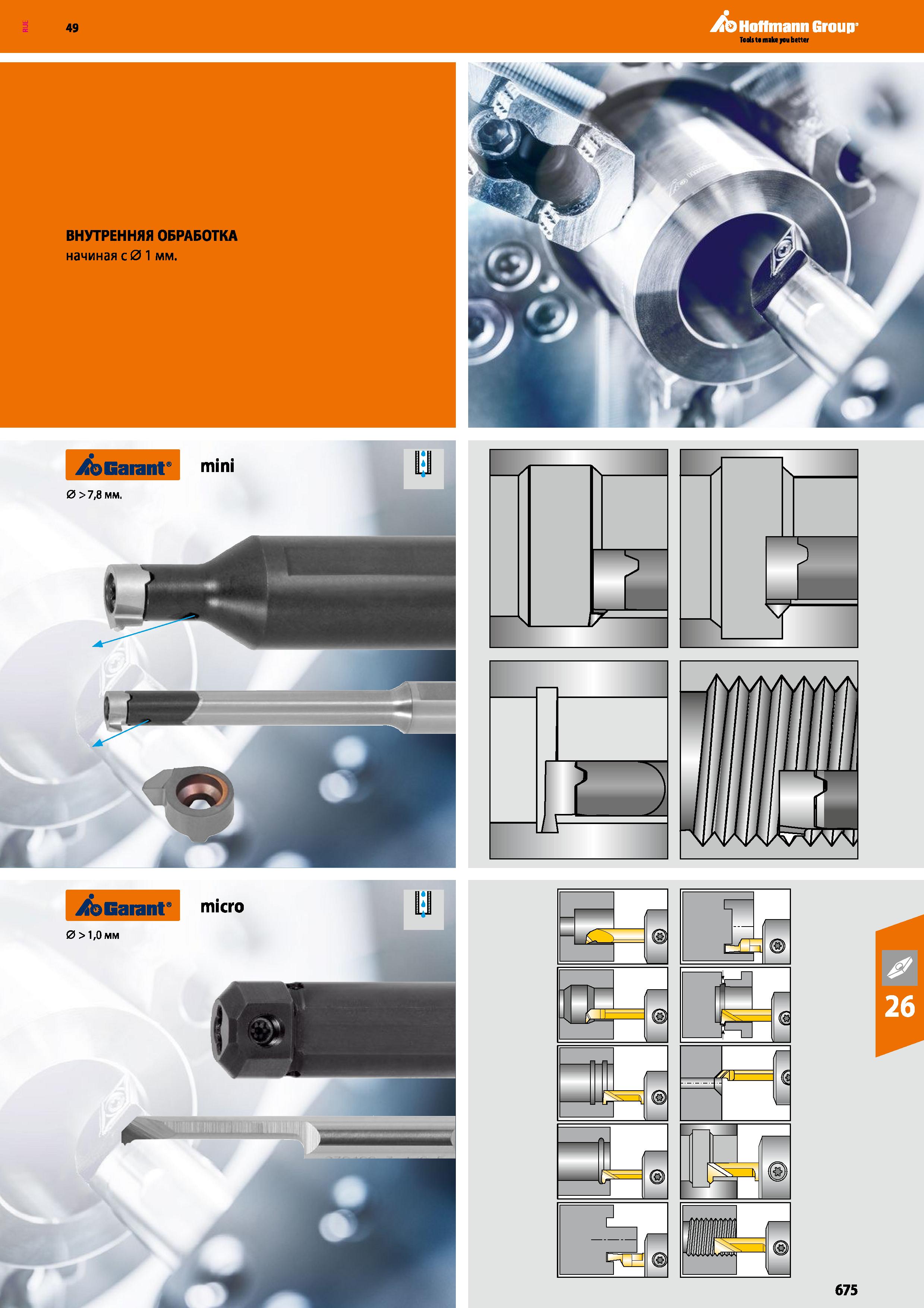 675 Hoffmann Group ВНУТРЕННЯЯ ОБРАБОТКА начиная с 0 1 мм iSb Garant mini 0 > 7,8 мм Ь Garant micro 0 > 1,0 мм — С- — г ГН к Гп (Si 1 п—f Каталог HOFFMANN GROUP 2018 Профессиональный режущий и вспомогательный инструмент для промышленного оборудования Сверла Фрезы Метчики Державки Стр. 675