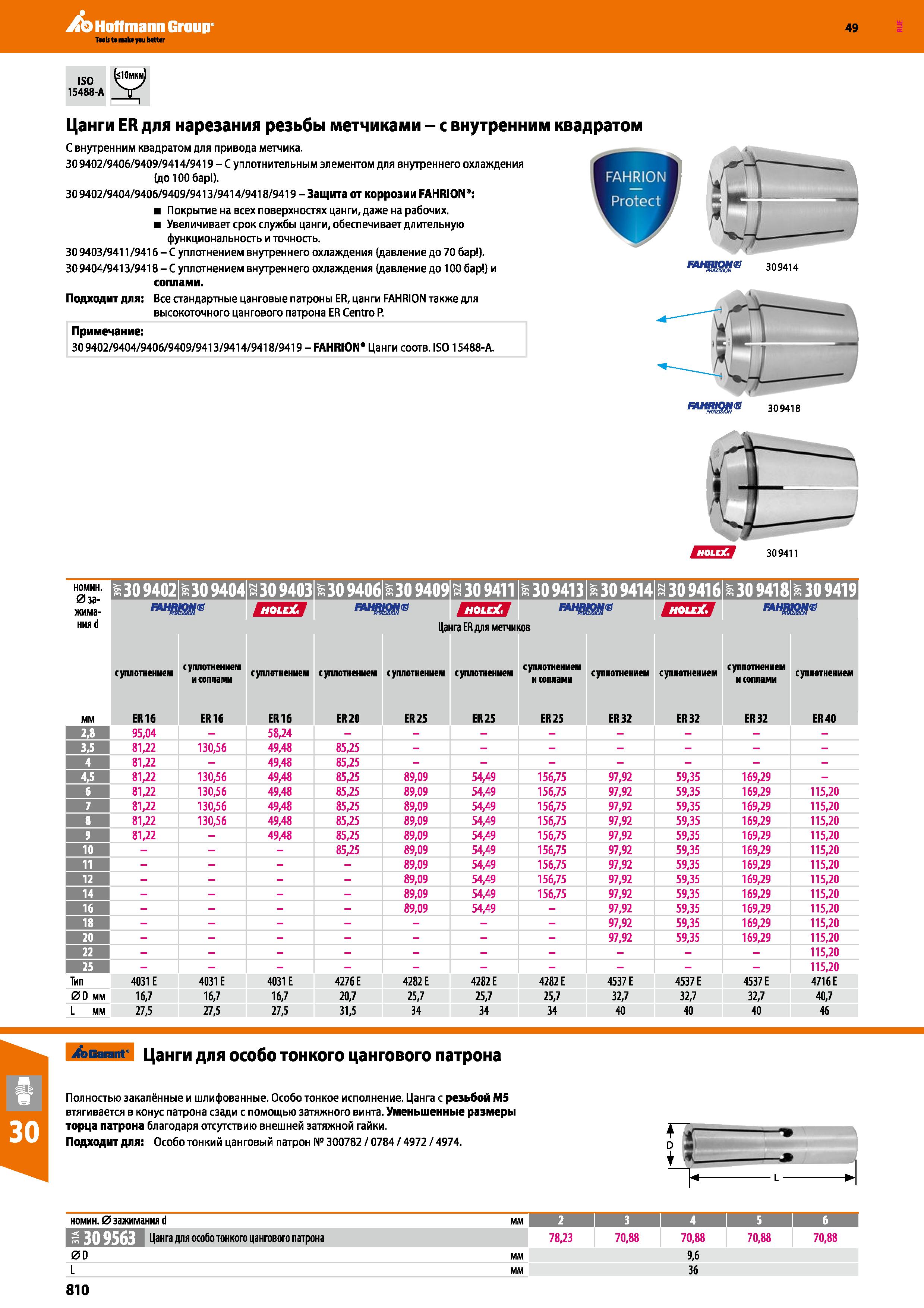 810 Hoffmann Group 49 Цанги ER для нарезания резьбы метчиками - с внутренним квадратом С внутренним квадратом для привода метчика 309402 Каталог HOFFMANN GROUP 2018 Профессиональный режущий и вспомогательный инструмент для промышленного оборудования Сверла Фрезы Метчики Державки Стр. 810