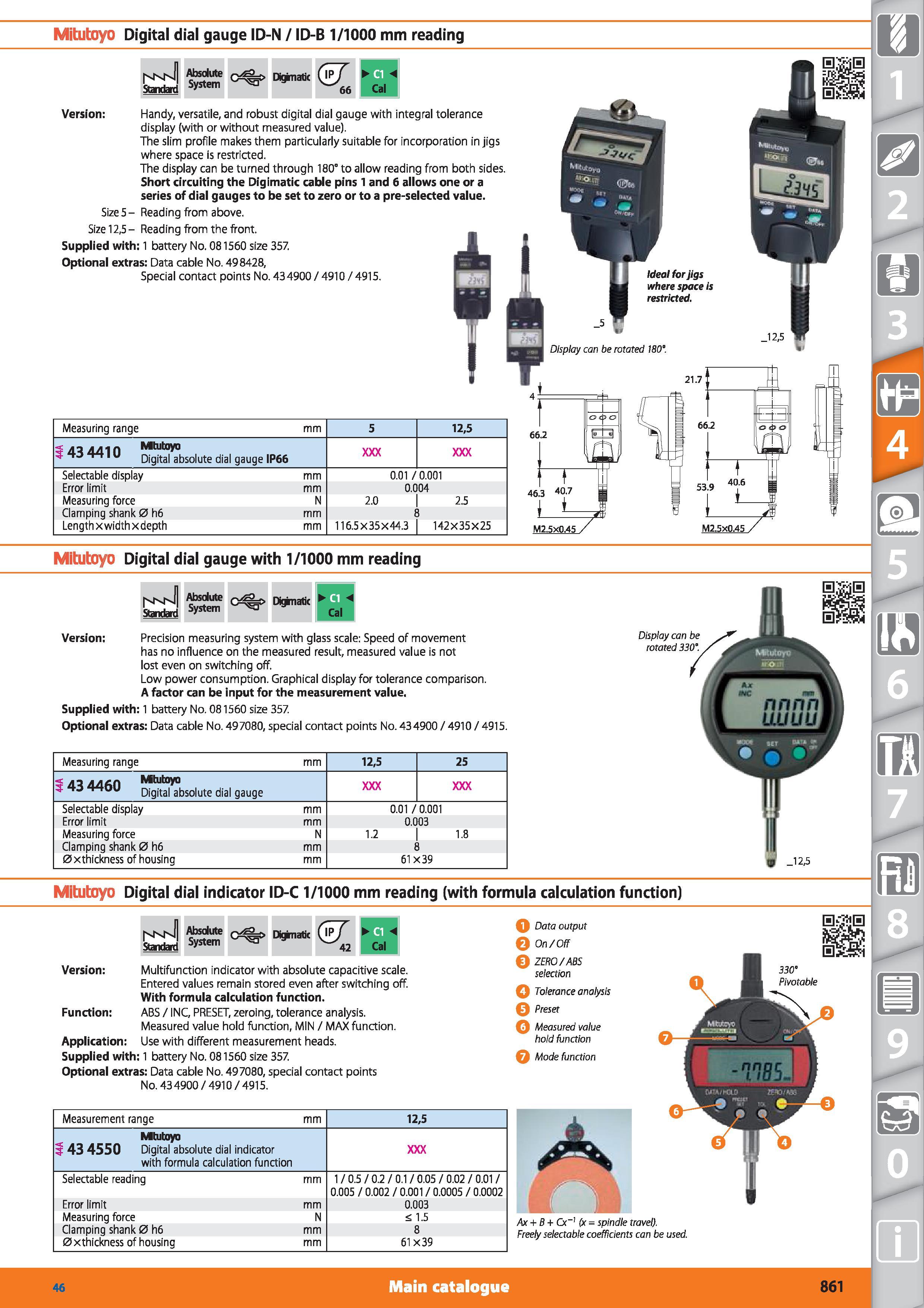 861 Mitutoyo Digital dial gauge ID-N / ID-B 1/1000 mm reading Standard Absolute System Diginatk (vf 66 Version Handy, versatile, and robust digital d Каталог HOFFMANN GROUP 2015 Инструмент режущий слесарный измерительный абразивный Оборудование Комплексные поставки для промышленных предприятий Стр. 861 ENG