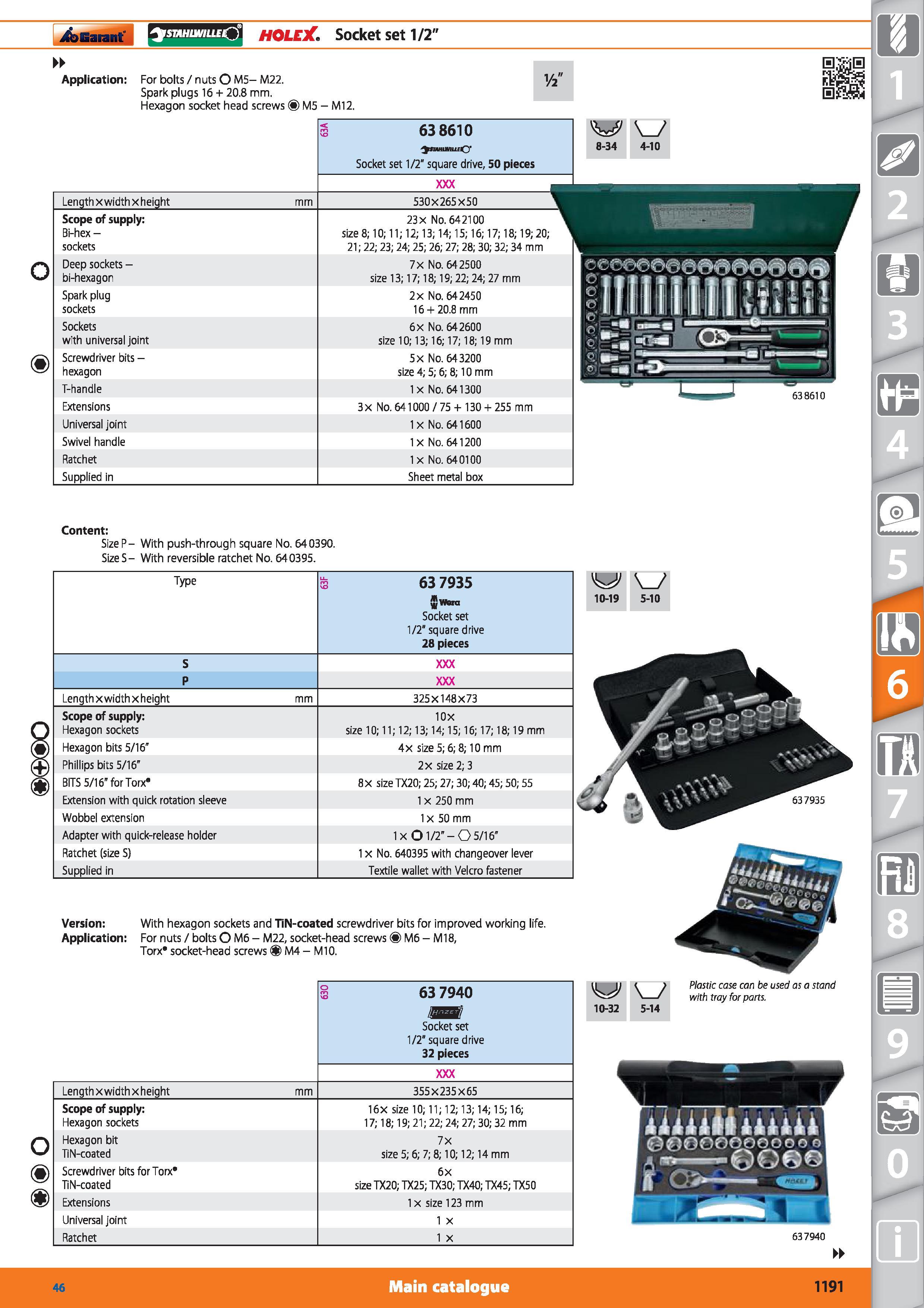 1191 Garant rsnMiiHrucO HOLEX Socket set 1/2 Application o For bolts / nuts O M5- M22 Spark plugs 16 + 20 8 mm Hexagon socket head screws M5 - Ml 2 l/ Каталог HOFFMANN GROUP 2015 Инструмент режущий слесарный измерительный абразивный Оборудование Комплексные поставки для промышленных предприятий Стр. 1191 ENG