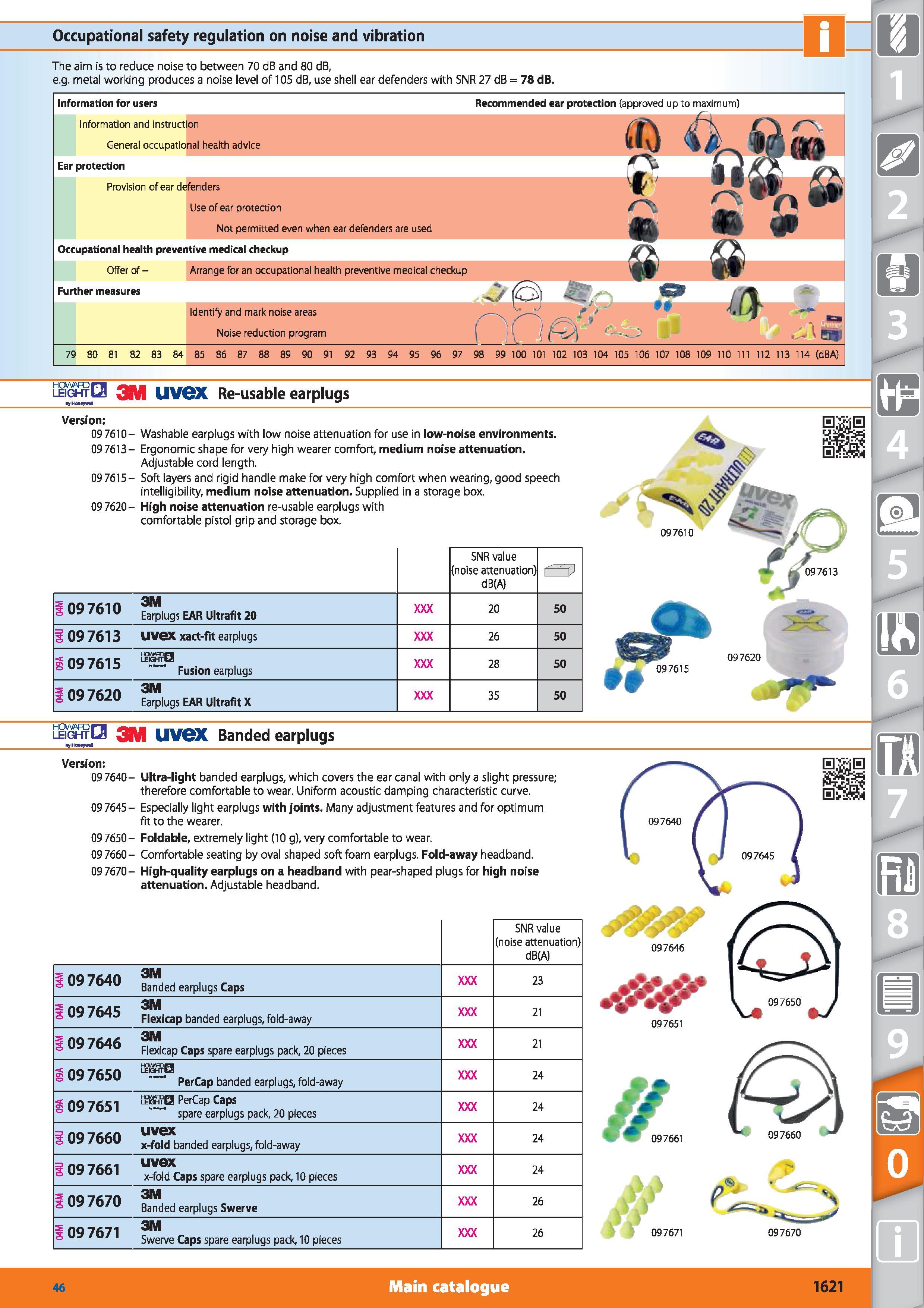 1621 Recommended ear protection (approved up to maximum) Occupational safety regulation on noise and vibration lSghtQ 3M UVGX Re-usable earplugs nvHOK Каталог HOFFMANN GROUP 2015 Инструмент режущий слесарный измерительный абразивный Оборудование Комплексные поставки для промышленных предприятий Стр. 1621 ENG