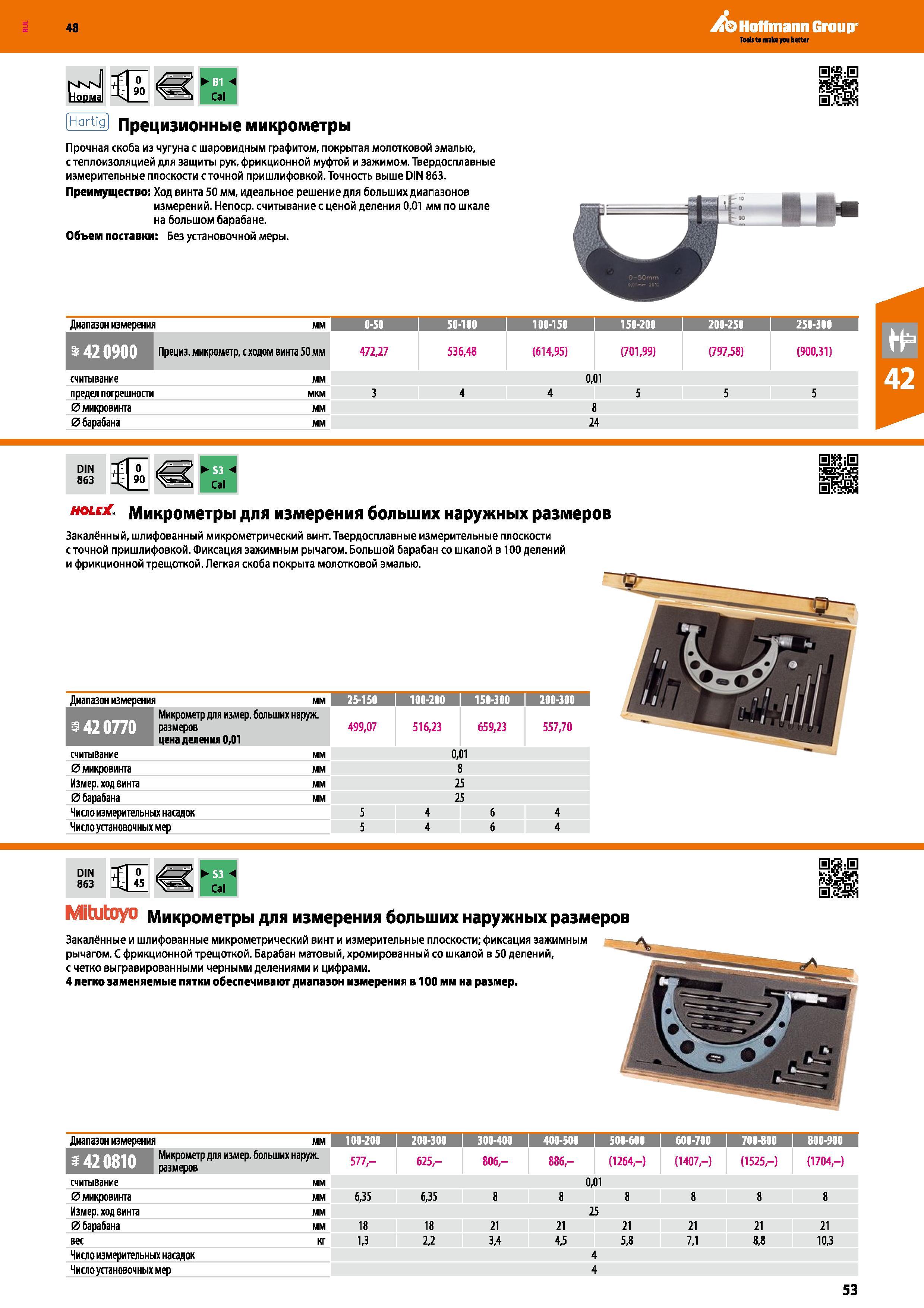 53 Прецизионные микрометры от Hoffmann Group Прочная скоба из чугуна с шаровидным графитом, покрытая молотковой эмалью, с теплоизоляцией для Каталог HOFFMANN GROUP 2017 Ручной слесарно-монтажный и контрольно-измерительный инструмент для производственных предприятиий и служб сервиса Инвентарь Стр. 53
