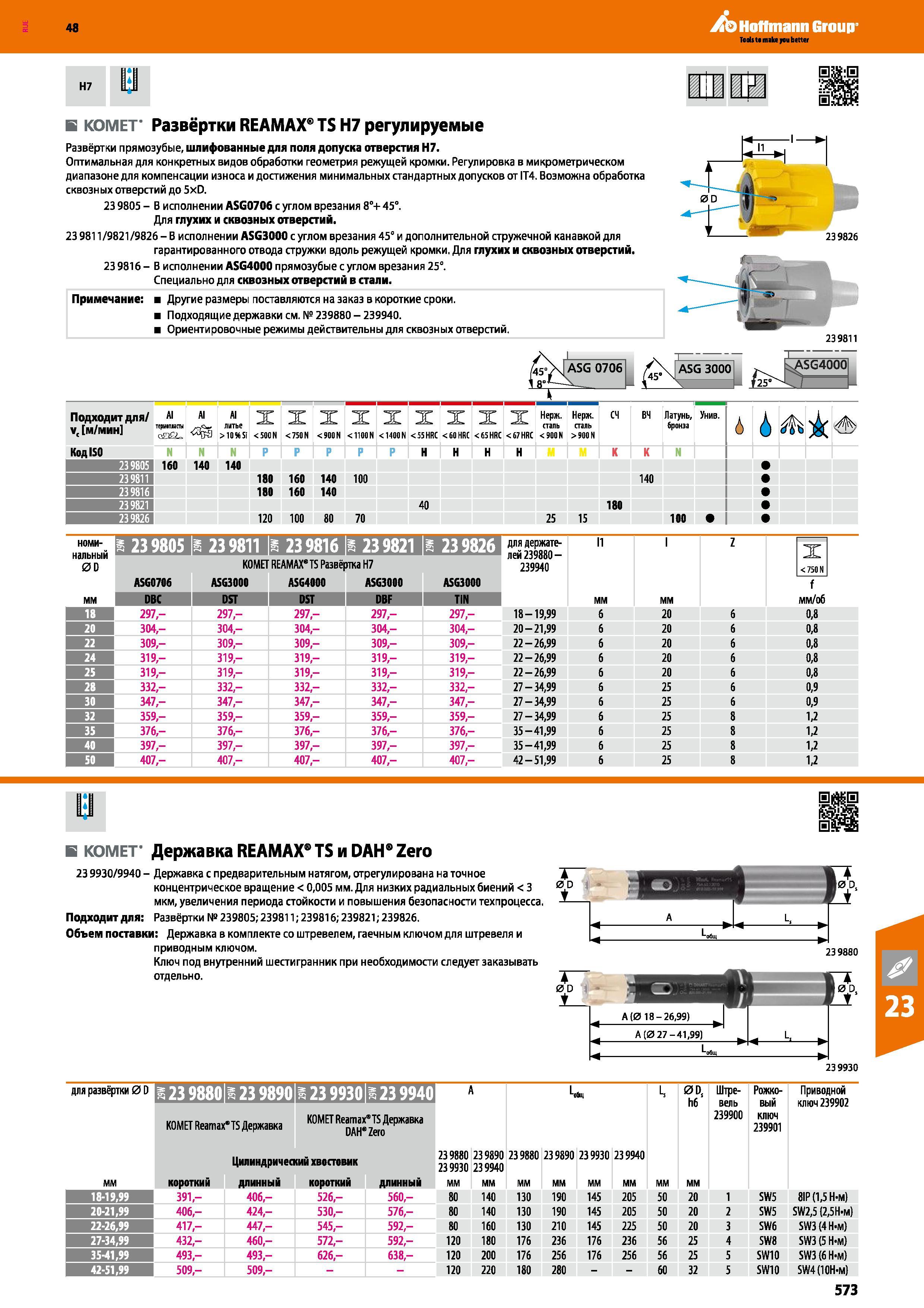 573 48 Hoffmann Group Н7 в КОМЕТ' Развёртки REAMAX TS Н7 регулируемые Развёртки прямозубые, шлифованные для поля допуска отверстия Н7 Оптимальная для конк Каталог HOFFMANN GROUP 2017 Инструмент режущий и вспомогательный для металлорежущих промышленных станков Резцы токарные Концевые твердосплавные фрезы Зажимные патроны Стр. 573