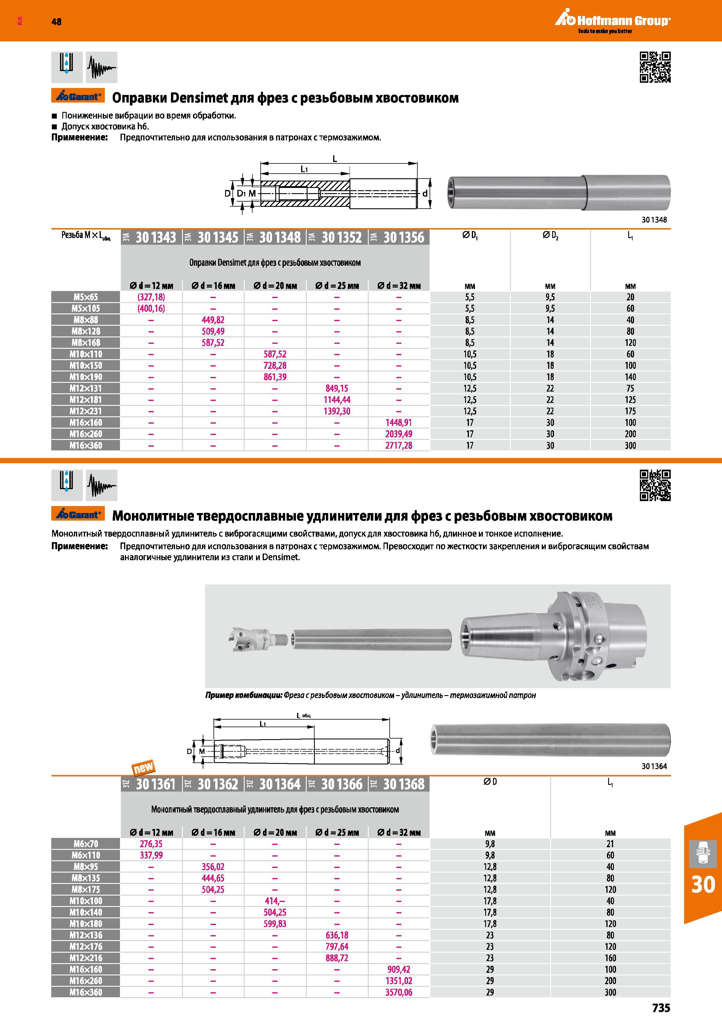 735 48 Hoffmann Group ii Garant Оправки Densimet для фрез с резьбовым хвостовиком Пониженные вибрации во время обработки Допуск хвостовика Иб Применение П Каталог HOFFMANN GROUP 2017 Инструмент режущий и вспомогательный для металлорежущих промышленных станков Резцы токарные Концевые твердосплавные фрезы Зажимные патроны Стр. 735