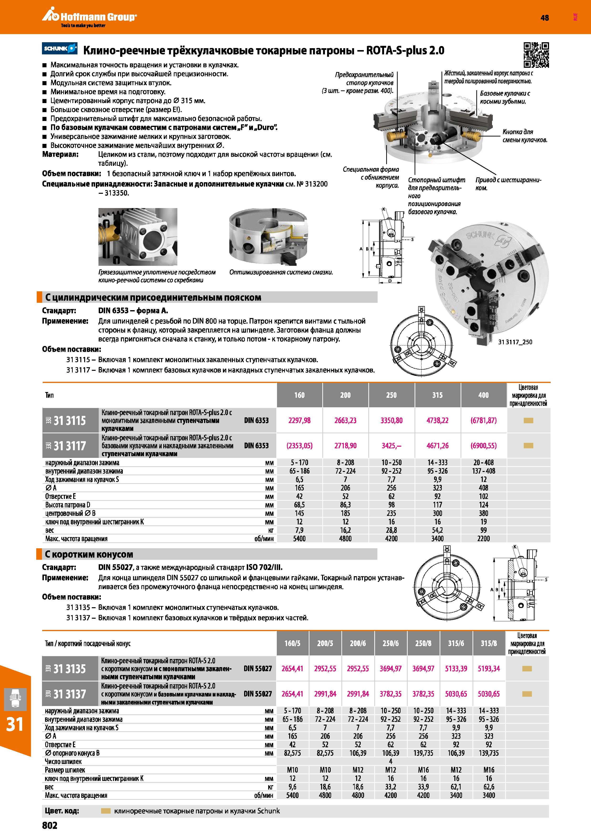 802 Hoffmann Group 48 Клино-реечные трёхкулачковые токарные патроны - ROTA-S-plus 2 0 Максимальная точность вращения и установки в кулачках Долгий срок сл Каталог HOFFMANN GROUP 2017 Инструмент режущий и вспомогательный для металлорежущих промышленных станков Резцы токарные Концевые твердосплавные фрезы Зажимные патроны Стр. 802