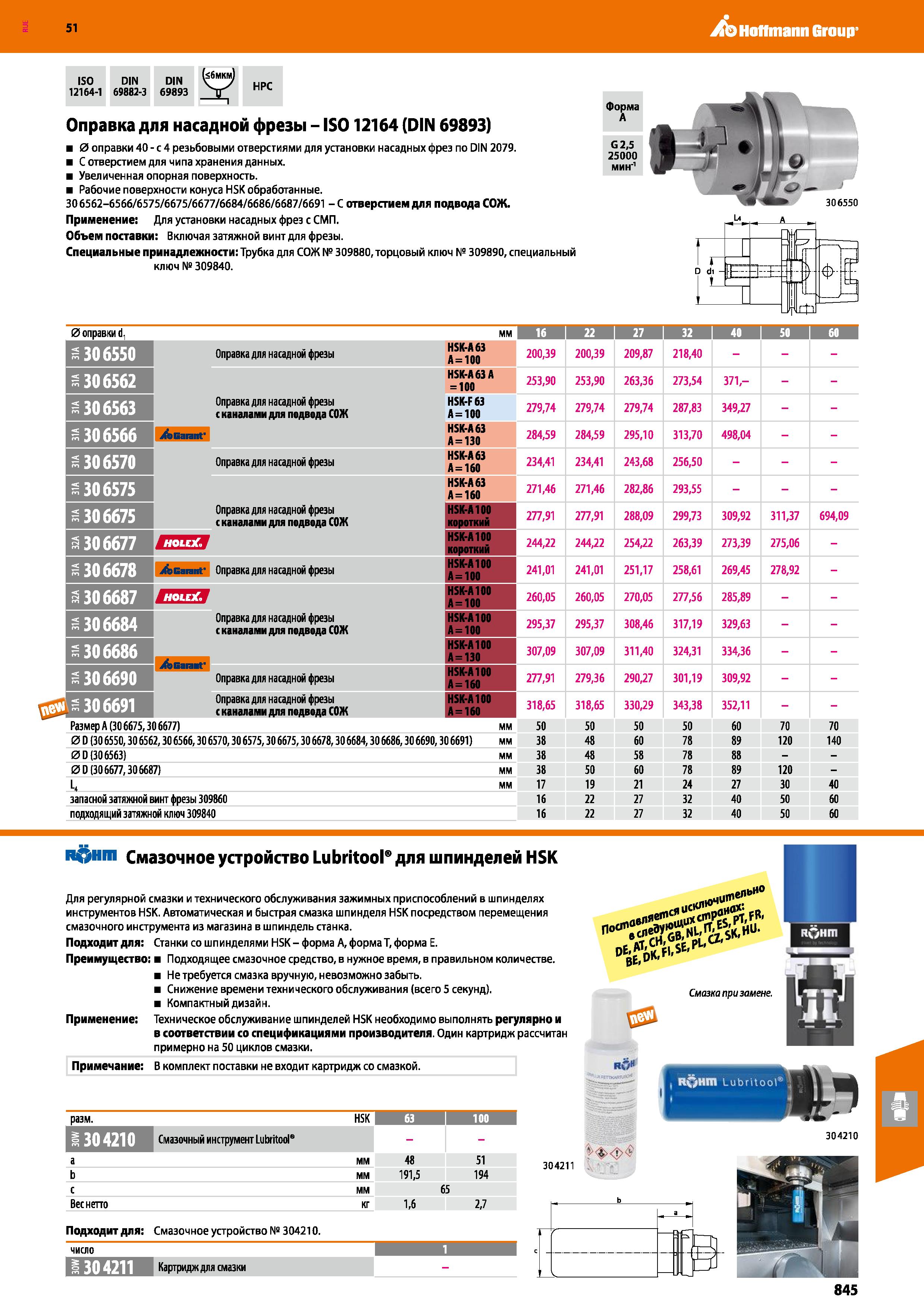 845 Hoffmann Group 51 ISO DIN DIN 12164-1 69882-3 69893 HPC Оправка для насадной фрезы - IS012164 (DIN 69893) 0 оправки 40 - с 4 резьбовыми отверстия Каталог HOFFMANN GROUP 2020 Режущий и вспомогательный инструмент для металлорежущих станков с ЧПУ и универсальных Сверла Фрезы Метчики Резцы Развертки Оснастка инструментальная Стр. 845
