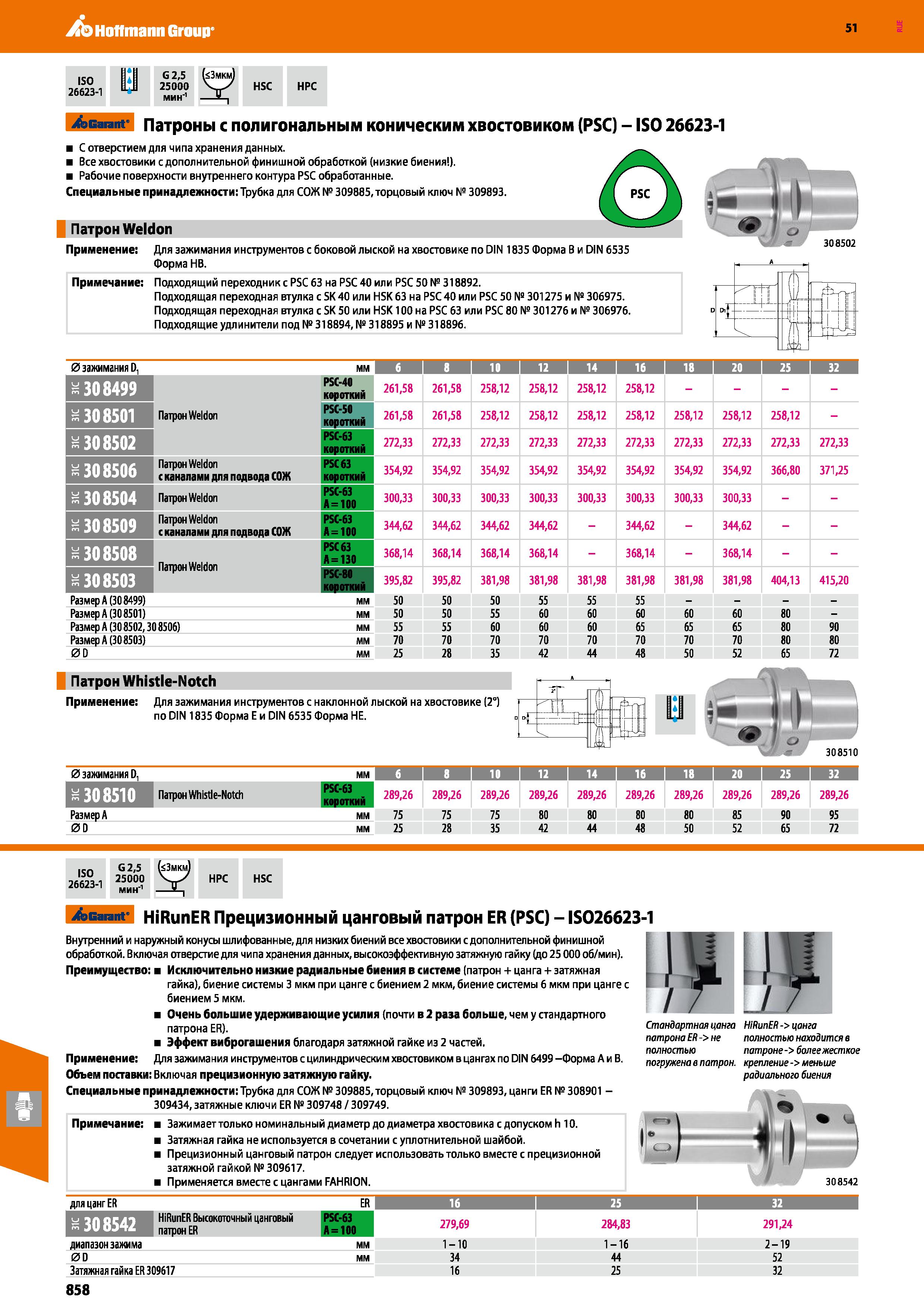 858 Hoffmann Group 51 ISO 1 1 26623-1 G 2,5 U3mkm) 25000 V-X МИН'1 -Z- HSC HPC Garant Патроны с полигональным коническим хвостовиком (PSC) - ISO 2662 Каталог HOFFMANN GROUP 2020 Режущий и вспомогательный инструмент для металлорежущих станков с ЧПУ и универсальных Сверла Фрезы Метчики Резцы Развертки Оснастка инструментальная Стр. 858
