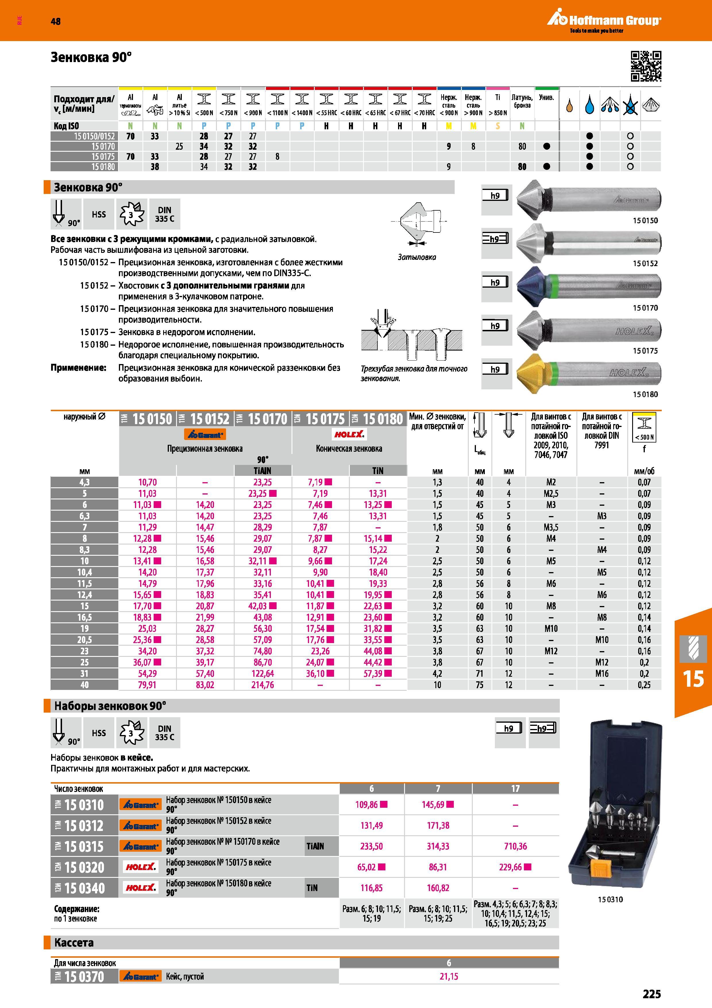 225 48 Hoffmann Group Зенковка 90° Подходит для/ v, м/мин AI ТЕрнОПШЫ оП 2= AI литье >10% Si X < 500 N X < 750 N X < 900 N X < 1100 N X < 1400 N X C55HRC Каталог HOFFMANN GROUP 2017 Инструмент режущий и вспомогательный для металлорежущих промышленных станков Резцы токарные Концевые твердосплавные фрезы Зажимные патроны Стр. 225