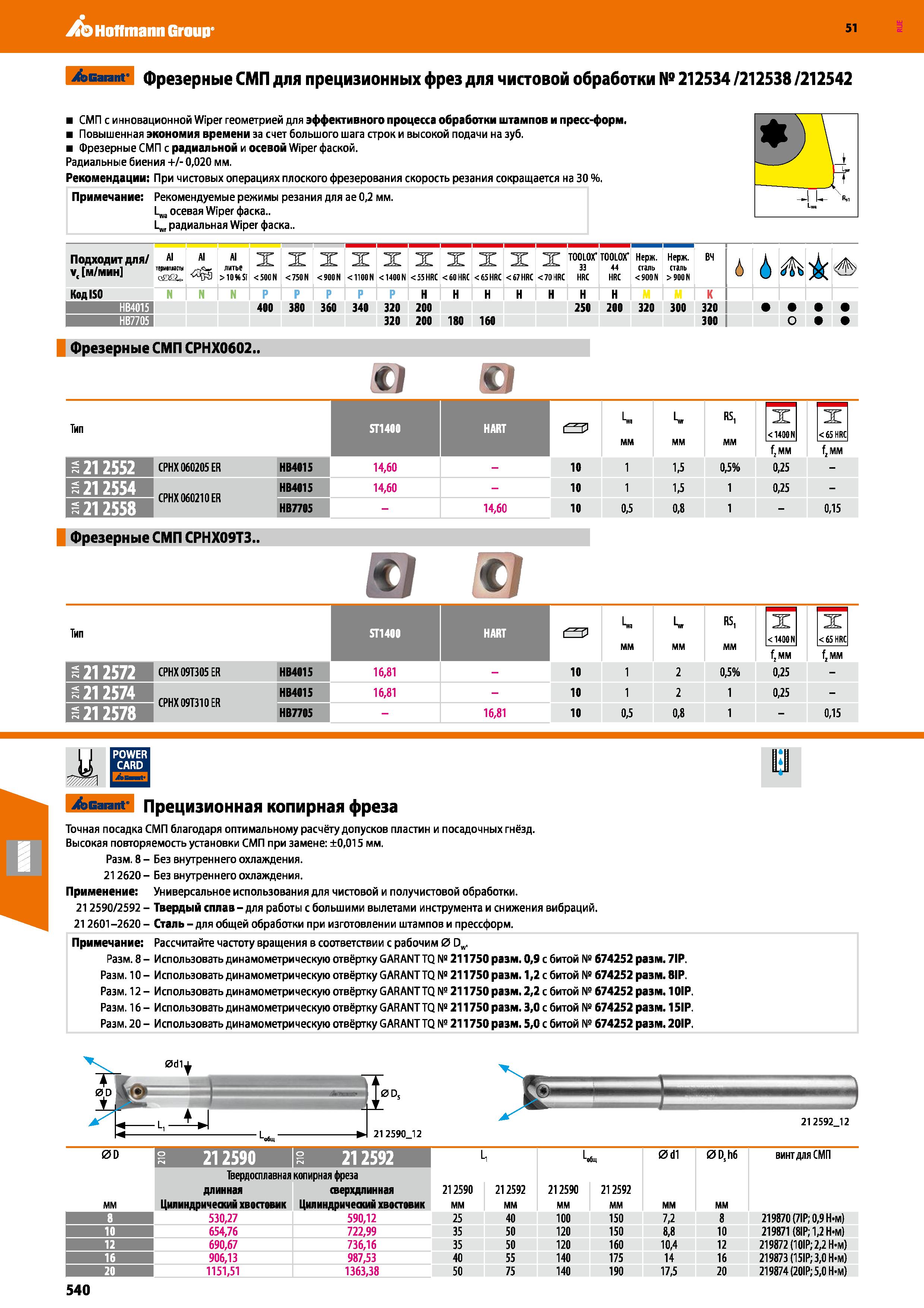 540 Hoffmann Group 51 Garant Фрезерные СМП для прецизионных фрез для чистовой обработки № 212534 /212538 /212542 СМП с инновационной Wiper геометрией Каталог HOFFMANN GROUP 2020 Режущий и вспомогательный инструмент для металлорежущих станков с ЧПУ и универсальных Сверла Фрезы Метчики Резцы Развертки Оснастка инструментальная Стр. 540