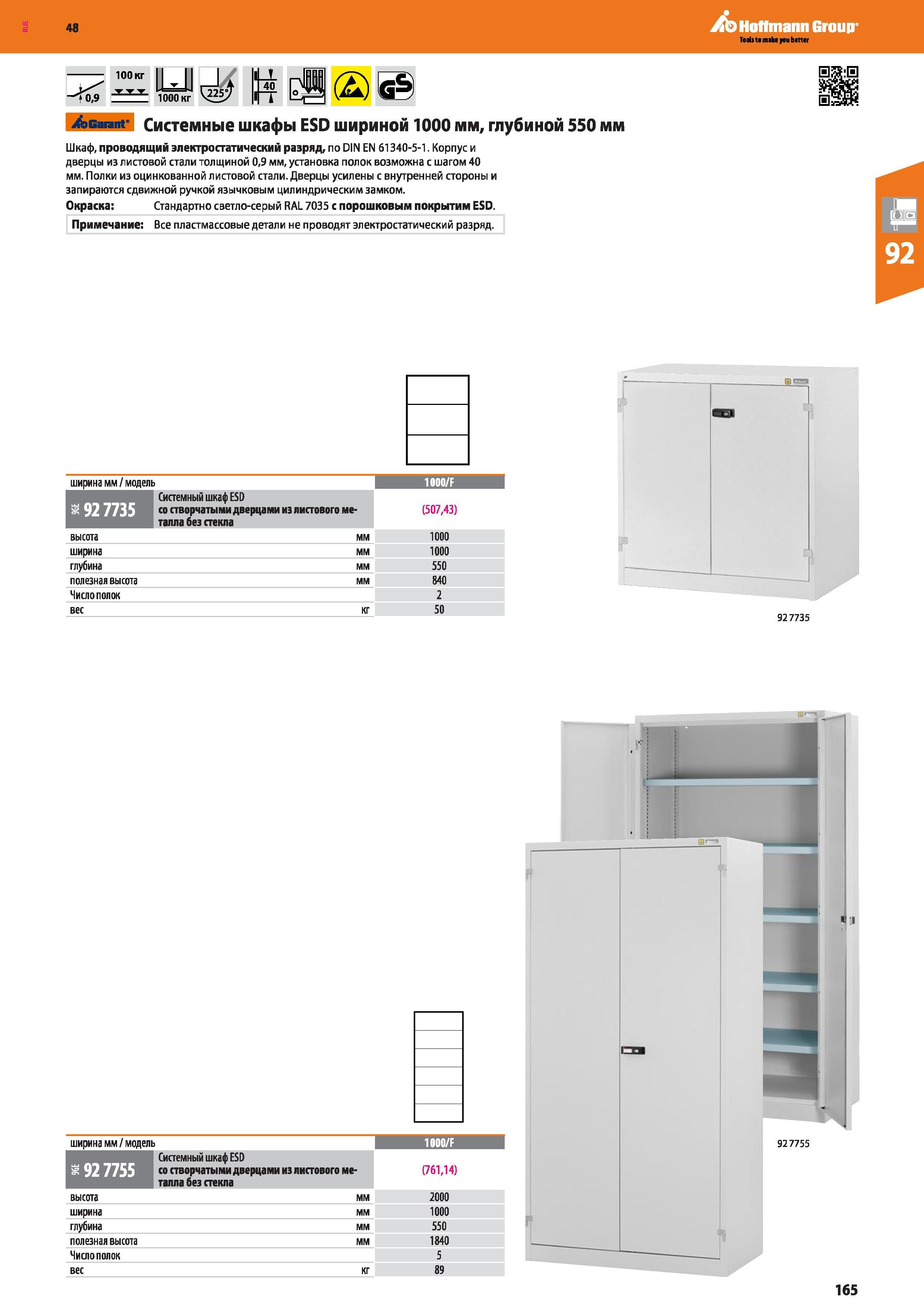 165 48 Hoffmann Group - 100 кг 0,9 'T,'T,'T, 1000 кг j Acarant Системные шкафы ESD шириной 1000 мм, глубиной 550 мм Шкаф, проводящий электростатическ Каталог HOFFMANN GROUP 2017 Мебель производственная Промышленные системы хранения Рабочие места Верстаки Автоматизированные шкафы Складское оборудование Стр. 165