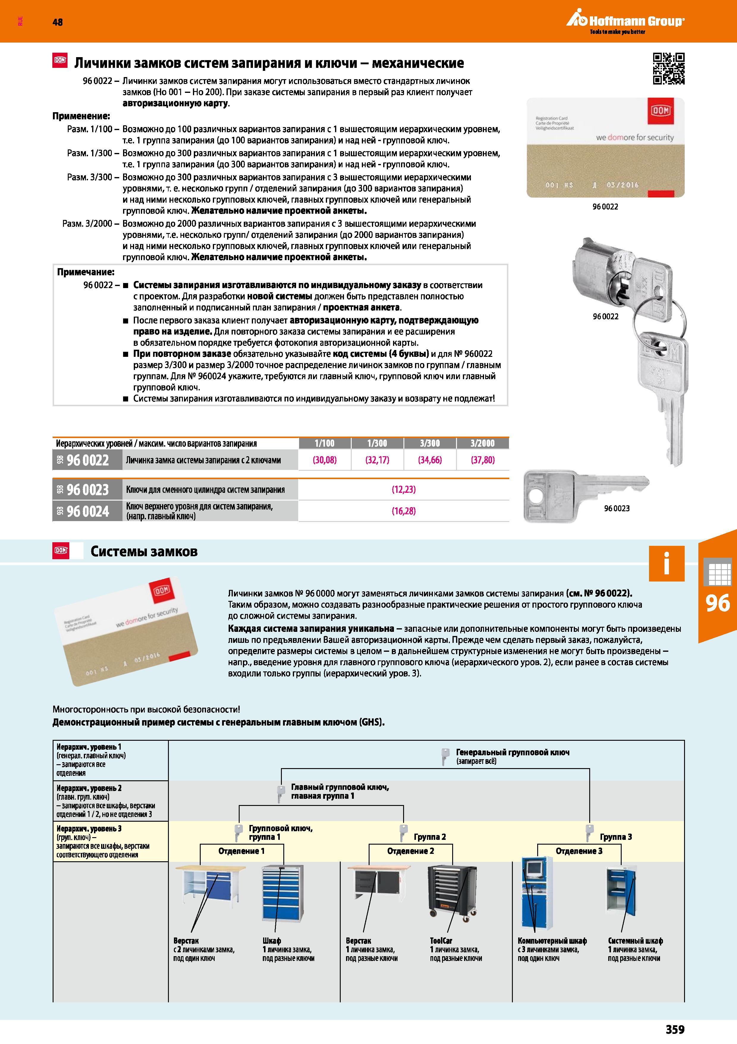 359 48 Hoffmann Group Личинки замков систем запирания и ключи - механические 960022 - Личинки замков систем запирания могут использоваться вместо ста Каталог HOFFMANN GROUP 2017 Мебель производственная Промышленные системы хранения Рабочие места Верстаки Автоматизированные шкафы Складское оборудование Стр. 359