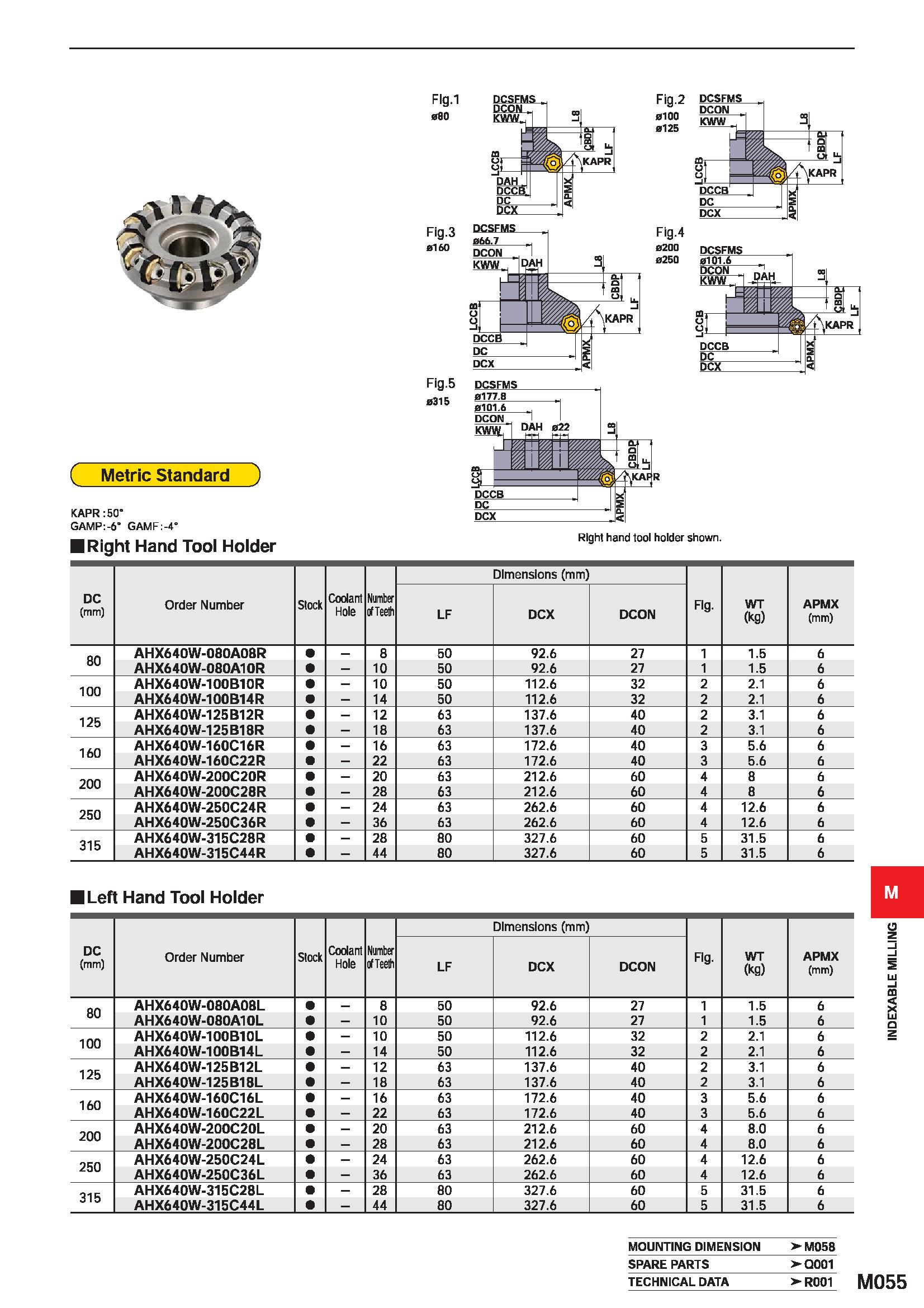 1211 Fig i sfflO DCSFMS DCSFMS Fig 3 0160 Fig 5 0315 ( Metric Standard ) KAPR: 50 GAMP:-6' GAMF :-4° Right Hand Tool Holder Right hand tool holder sho Каталог MITSUBISHI 2020 Режущий инструмент для станков по металлу Фрезы концевые монолитные из твердого сплава и сборные со сменными режущими пластинами Резцы Сверла Стр. M055