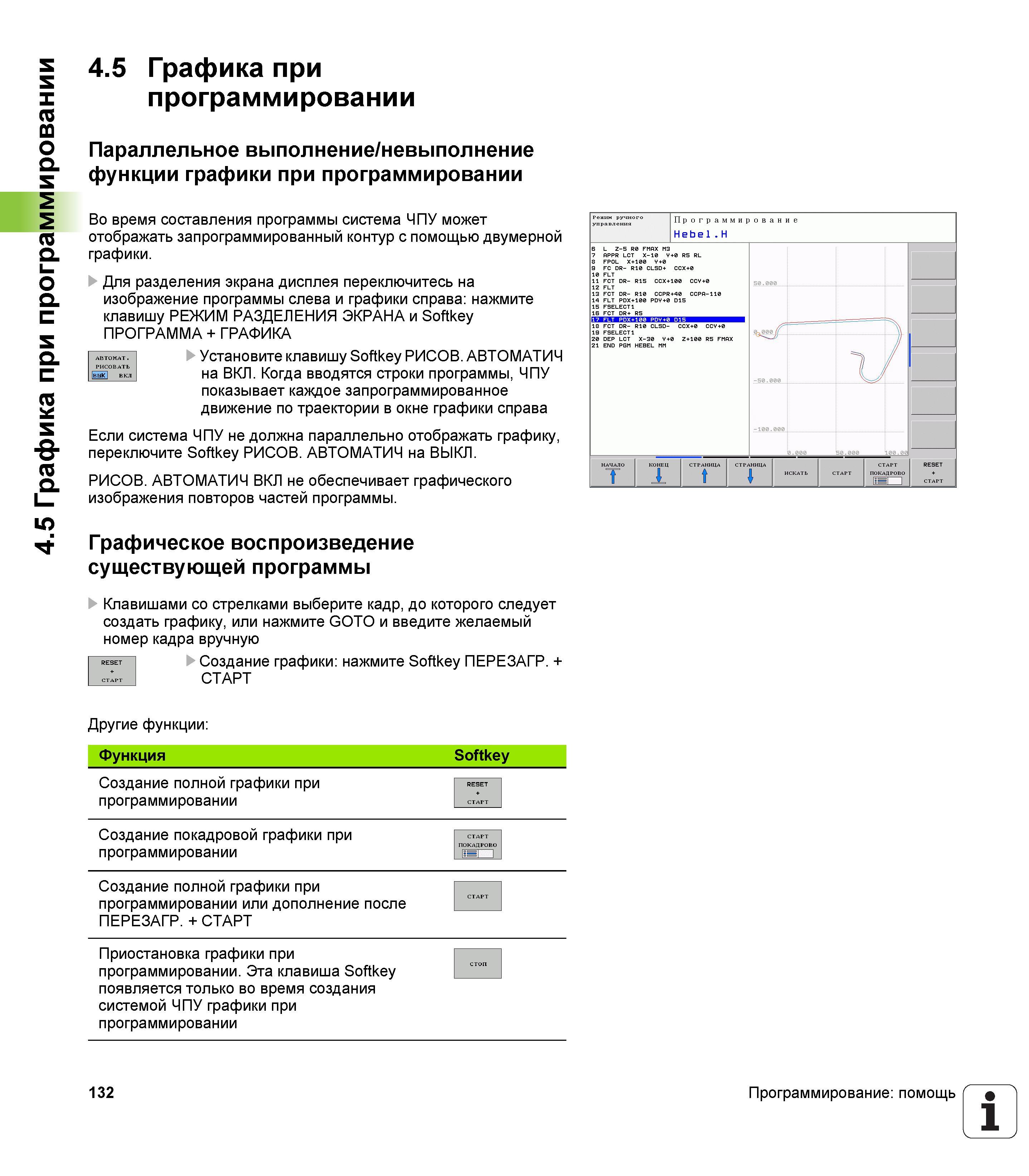132 Графика при программировании Параллельное выполнение/невыполнение функции графики при программировании Во время составления программы система ЧПУ м Руководство пользователя HEIDENHAIN TNC 620 Программирование открытым текстом систем числового программного управления станочного оборудования 2012 Стр. 132
