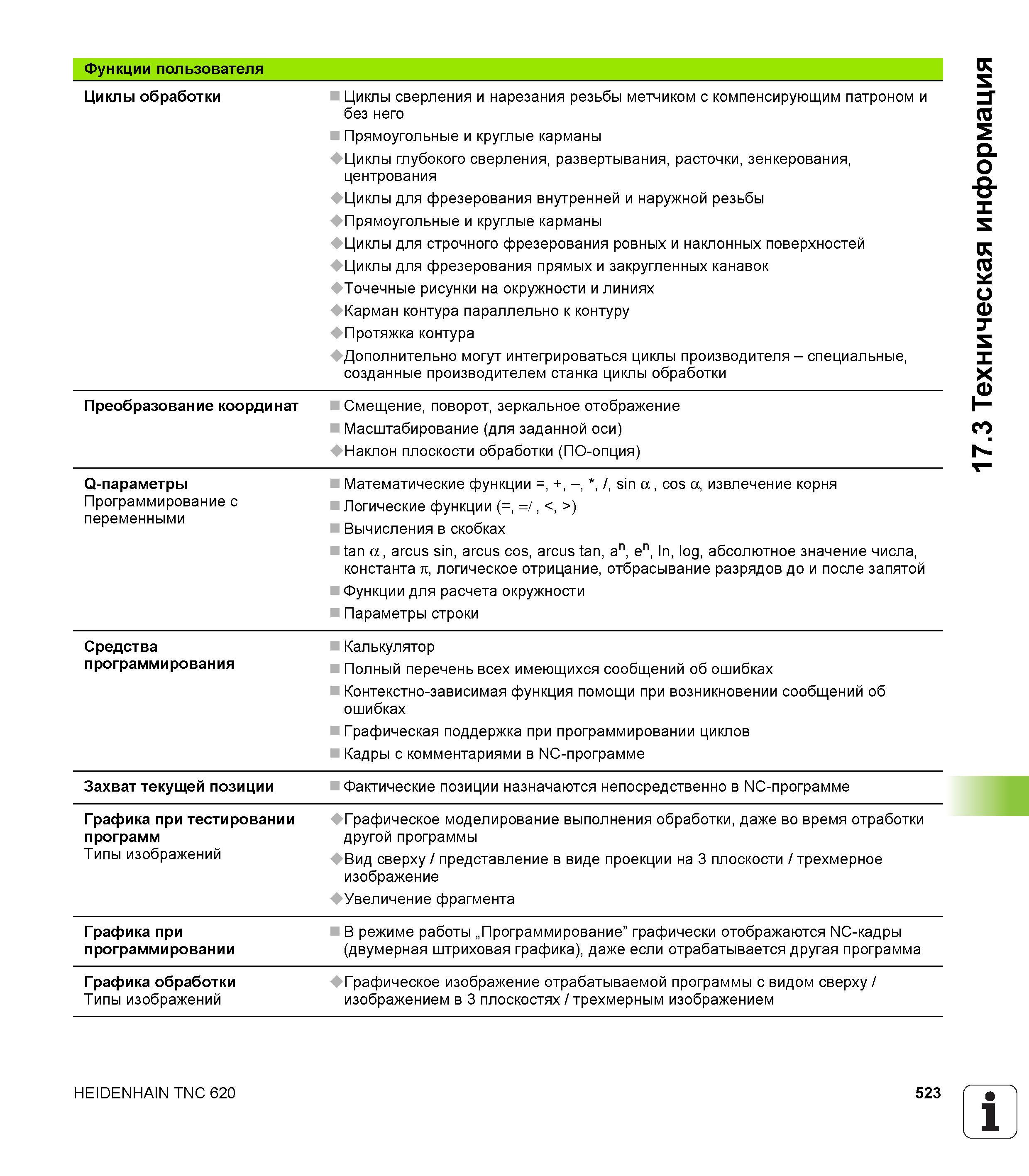 523 Циклы сверления и нарезания резьбы метчиком с компенсирующим патроном и без него Прямоугольные и круглые карманы Циклы глубокого сверления, разверт Руководство пользователя HEIDENHAIN TNC 620 Программирование открытым текстом систем числового программного управления станочного оборудования 2012 Стр. 523