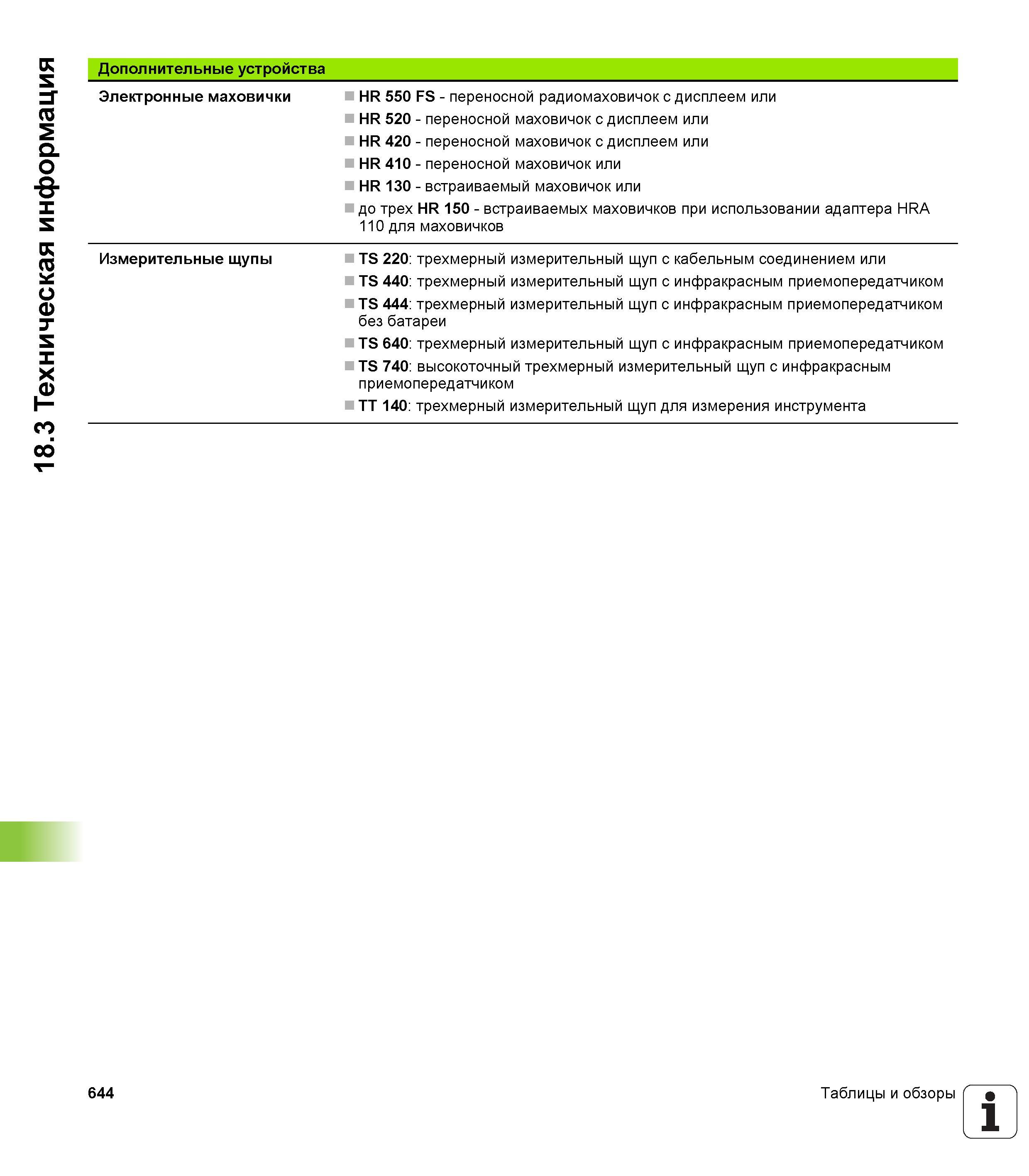 644 18 3 Техническая информация Дополнительные устройства Электронные маховички HR 550 FS - переносной радиомаховичок с дисплеем или HR 520 - перенос Руководство пользователя HEIDENHAIN iTNC 530 Программирование DIN ISO систем числового программного управления оборудованием Версия 2012 года Стр. 644