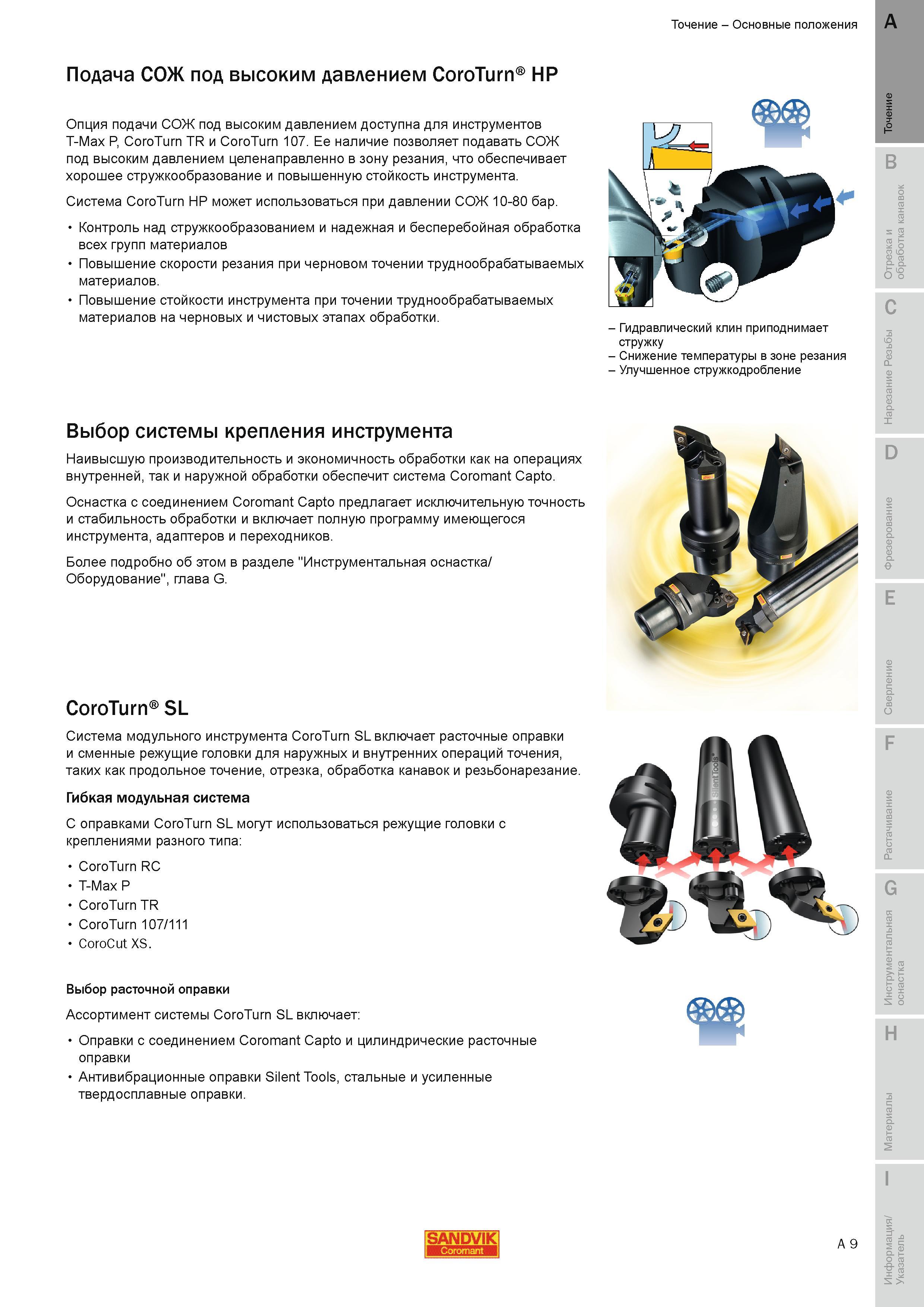 15 Инструментальная модульная токарная система Sandvik Coromant CoroTurn SL включает расточные оправки и сменные режущие головки для наружных и внутре Руководство SANDVIK COROMANT 2010 по металлообработке Точение Отрезка Обработка канавок Резьбонарезание Фрезерование Сверление Растачивание Инструментальная оснастка Стр. A9