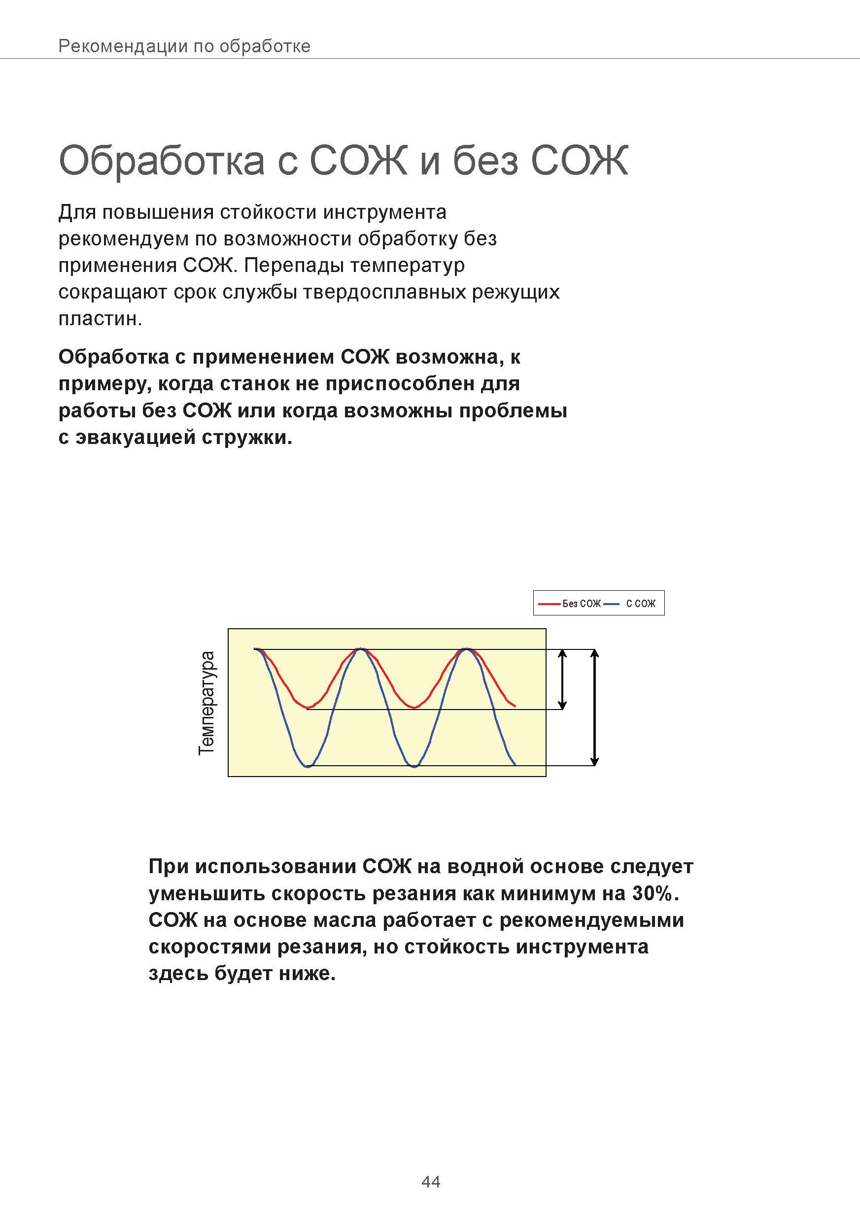 44 Рекомендации по обработке Обработка с СОЖ и без СОЖ Для повышения стойкости инструмента рекомендуем по возможности обработку без применения СОЖ П Руководство SANDVIK COROMANT 2015 Инженерные решения и технологии для зубофрезерования зубчатых колес Дисковые модульные и червячные фрезы с твердосплавными режущими пластинами Стр. 44