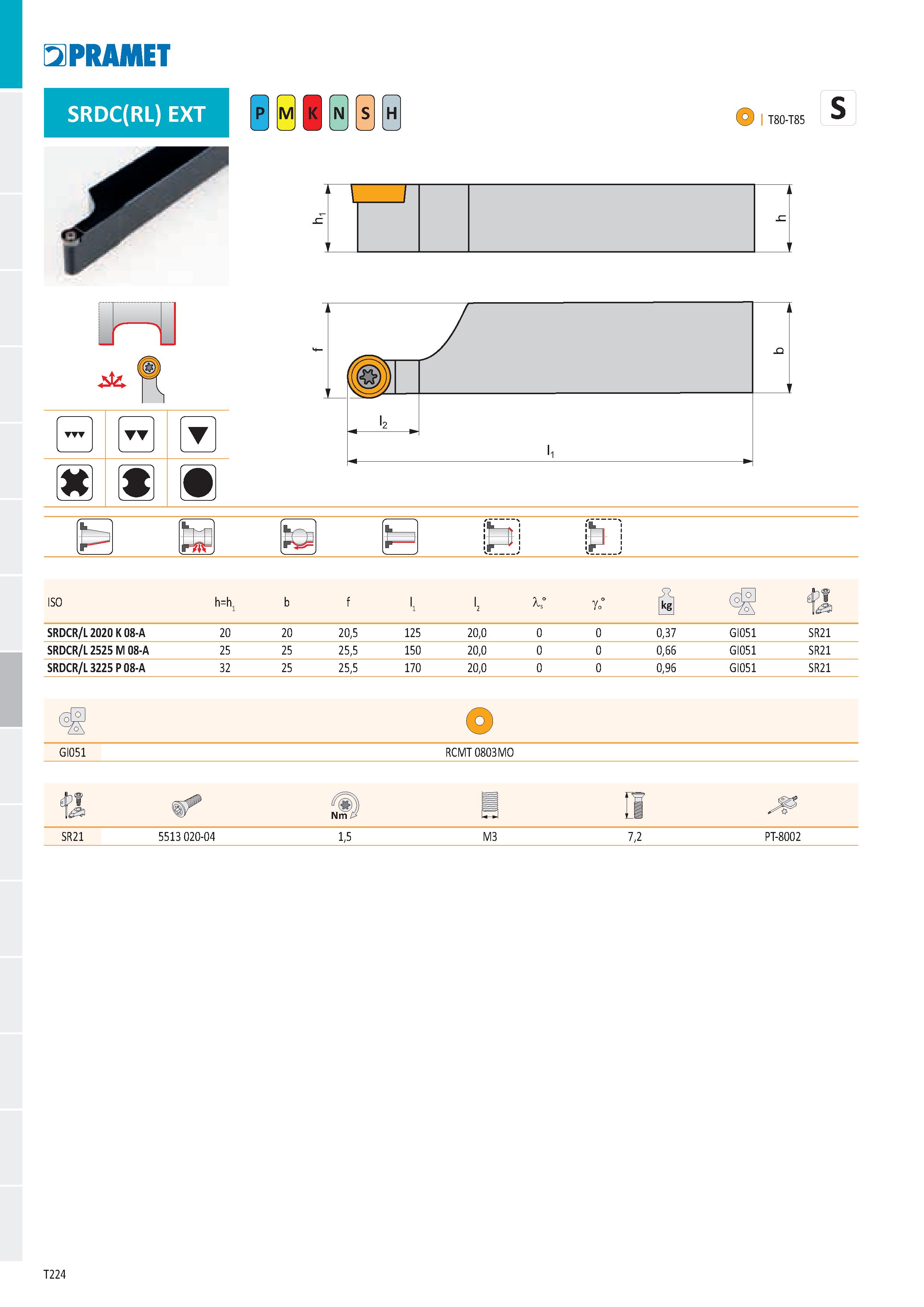 230 PRAMET SRDC(RL) EXT Ё H I T80-T85 & 1 1 C N tes ř= Hi p 1 1 ISO h=hL b f '1 '2 1° go° й 1 э SRDCR/L 2020 K 08-A 20 20 20,5 125 20,0 0 0 0,37 GI05 Каталог PRAMET 2019 Режущий инструмент Резцы с твердосплавными пластинами по металлу для точения и растачивания Концевые и насадные фрезы Сверла с СМП Расточные головки Стр. T224