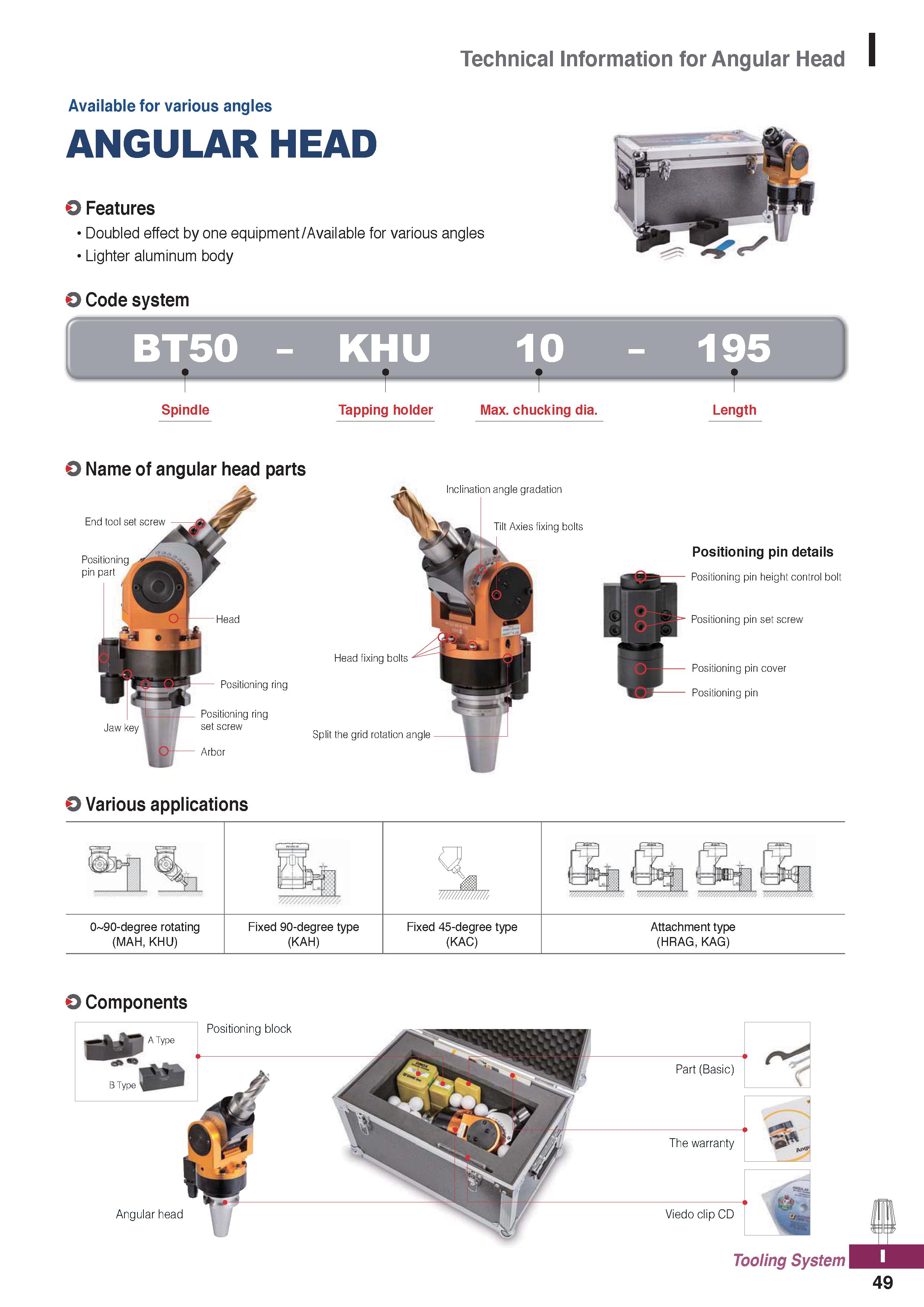 1187 Technical Information for Angular Head Available for various angles ANGULAR HEAD Features Doubled effect by one equipment/Available for various a Каталог KORLOY 2020 Режущий и вспомогательный инструмент для станков ЧПУ и универсальных Фрезы с СМП Сверла твердосплавные Резцы токарные Пластины сменные режущие Стр. I49