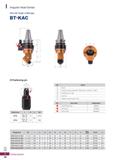 1194 Angular Head Series KAC (45° fixed) Collet type BT-KAC I 0 Positioning pin 0D Shank size L L1 A 0D BT40 Max: 32 Min: 26 10 20° 019 6 BT50 Max: 35 Каталог KORLOY 2020 Режущий и вспомогательный инструмент для станков ЧПУ и универсальных Фрезы с СМП Сверла твердосплавные Резцы токарные Пластины сменные режущие Стр. I56