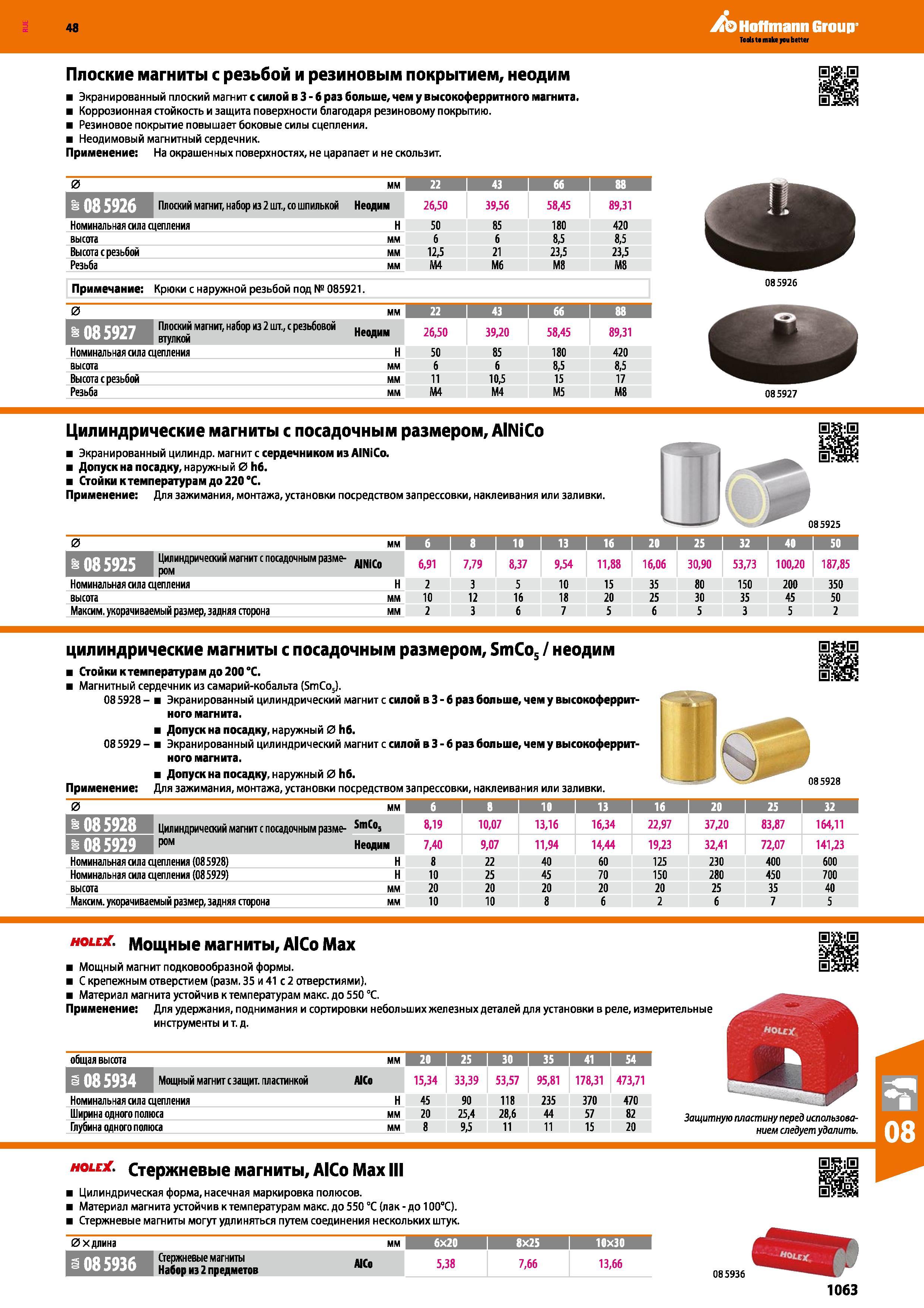 1063 Цилиндрические магниты с посадочным размером, AlNiCo Экранированный цилиндр, магните сердечником из AlNiCo Допуск на посадку, наружный 0 Каталог HOFFMANN GROUP 2017 Ручной слесарно-монтажный и контрольно-измерительный инструмент для производственных предприятиий и служб сервиса Инвентарь Стр. 1063