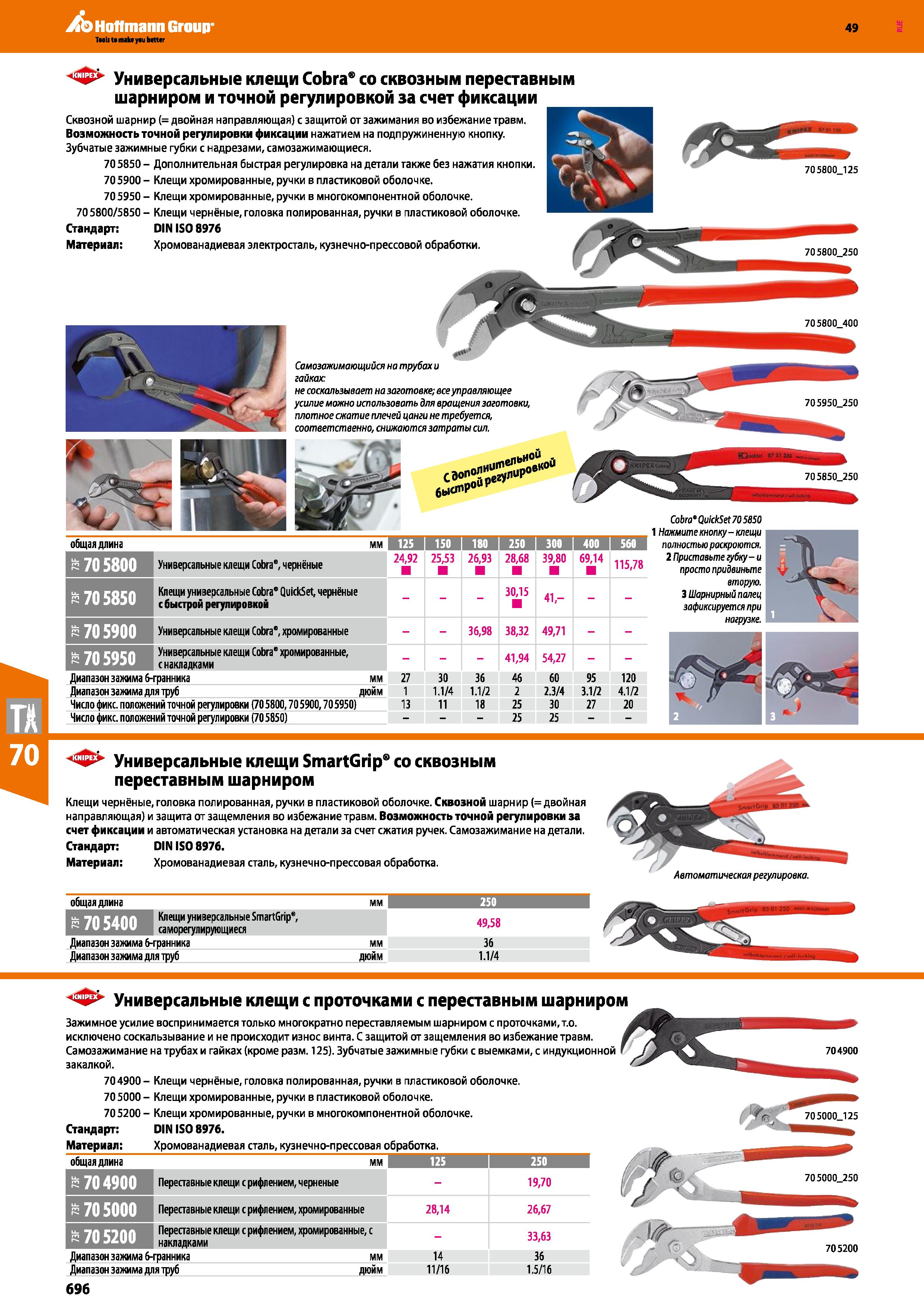 696 Универсальные клещи SmartGrip со сквозным переставным шарниром Клещи чернёные, головка полированная, ручки в пластиковой оболочке Сквозной ш Каталог HOFFMANN GROUP 2018 Инструмент ручной Слесарный и механизированный Измерительные приборы и инструменты Производственный инвентарь Стр. 696
