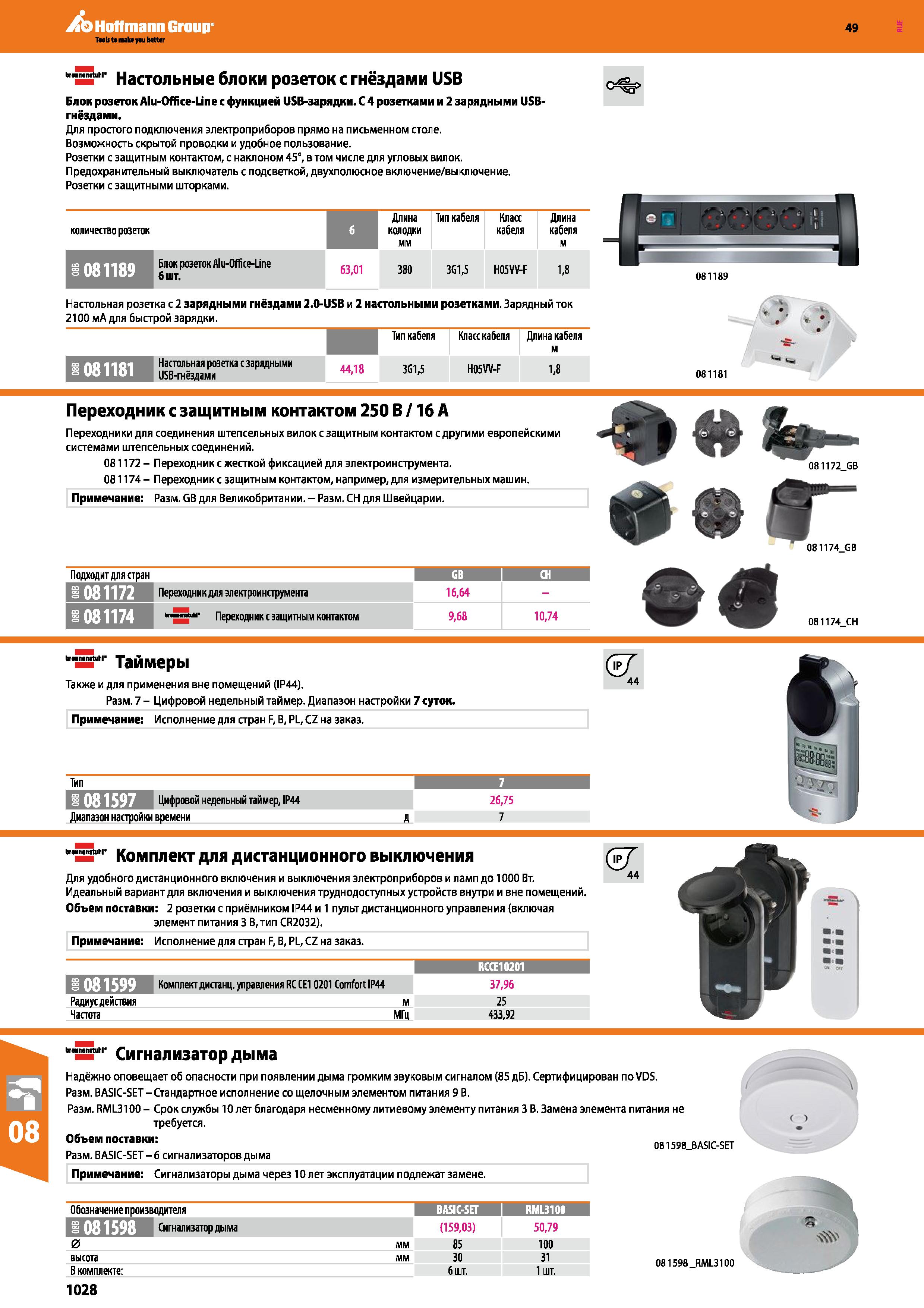 1028 Блок розеток Alu-Office-Line с функцией USB-зарядки С 4 розетками и 2 зарядными USB-гнёздами Для простого подключения электроприборов Каталог HOFFMANN GROUP 2018 Инструмент ручной Слесарный и механизированный Измерительные приборы и инструменты Производственный инвентарь Стр. 1028