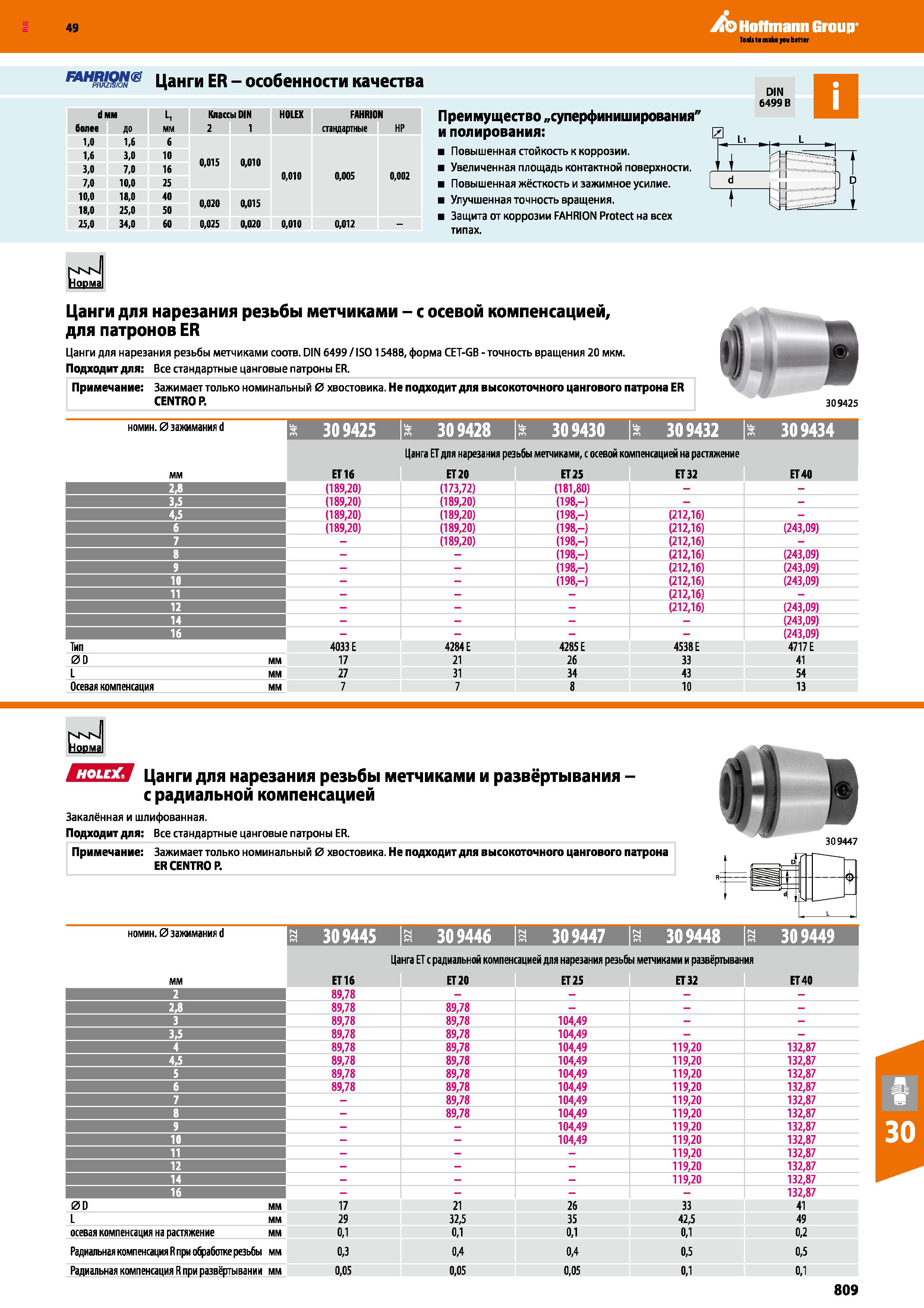 809 Hoffmann Group ГШ1ШШ <8 Цанги ER - особенности качества 4 мм L, Классы DIN HOLEX FAHRION более ДО мм 2 1 стандартные HP 1,0 1,6 6 1,6 Каталог HOFFMANN GROUP 2018 Профессиональный режущий и вспомогательный инструмент для промышленного оборудования Сверла Фрезы Метчики Державки Стр. 809