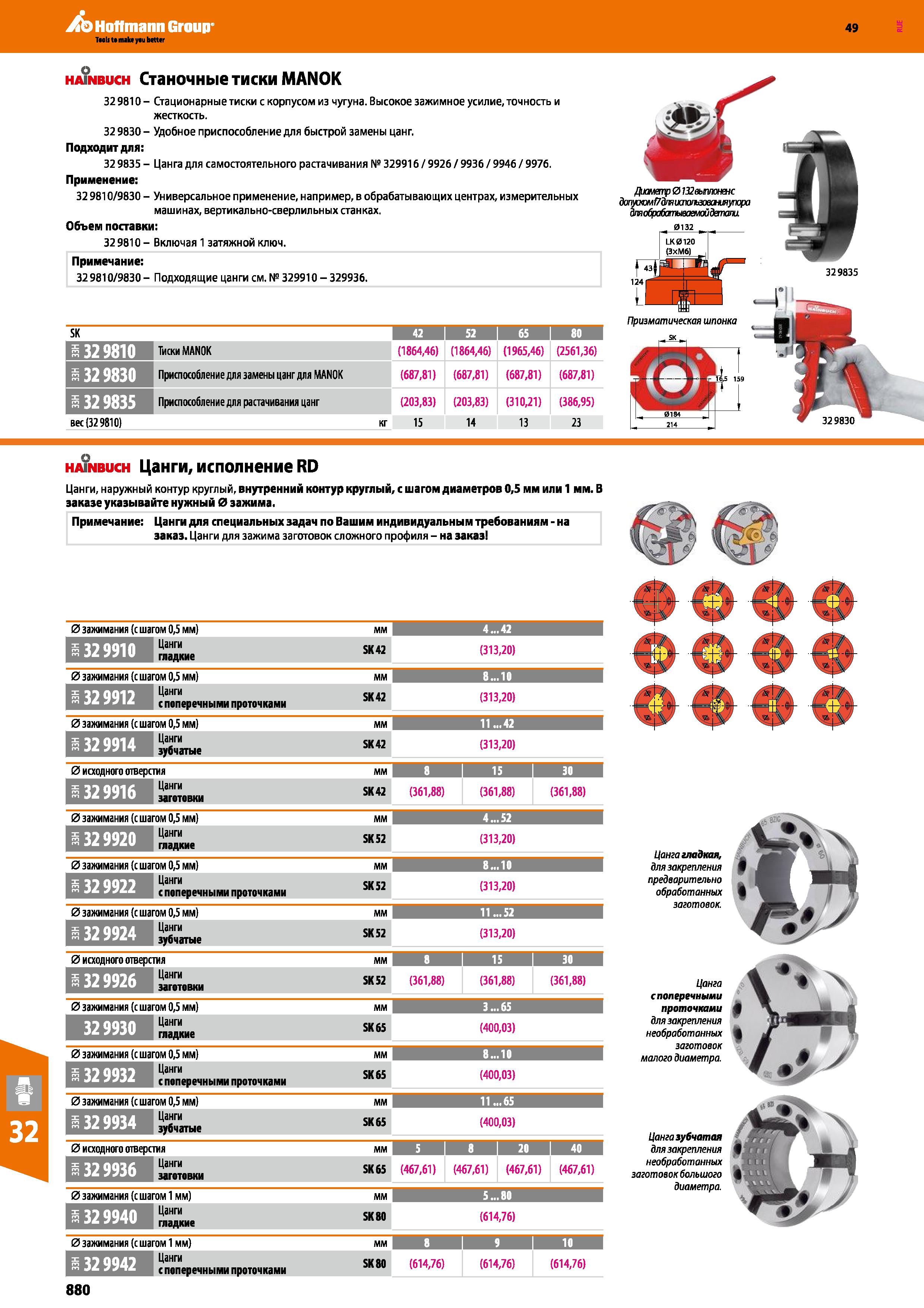 880 Hoffmann Group 49 hainbuch Станочные тиски MANOK 32 9810 - Стационарные тиски с корпусом из чугуна Высокое зажимное усилие, точность Каталог HOFFMANN GROUP 2018 Профессиональный режущий и вспомогательный инструмент для промышленного оборудования Сверла Фрезы Метчики Державки Стр. 880