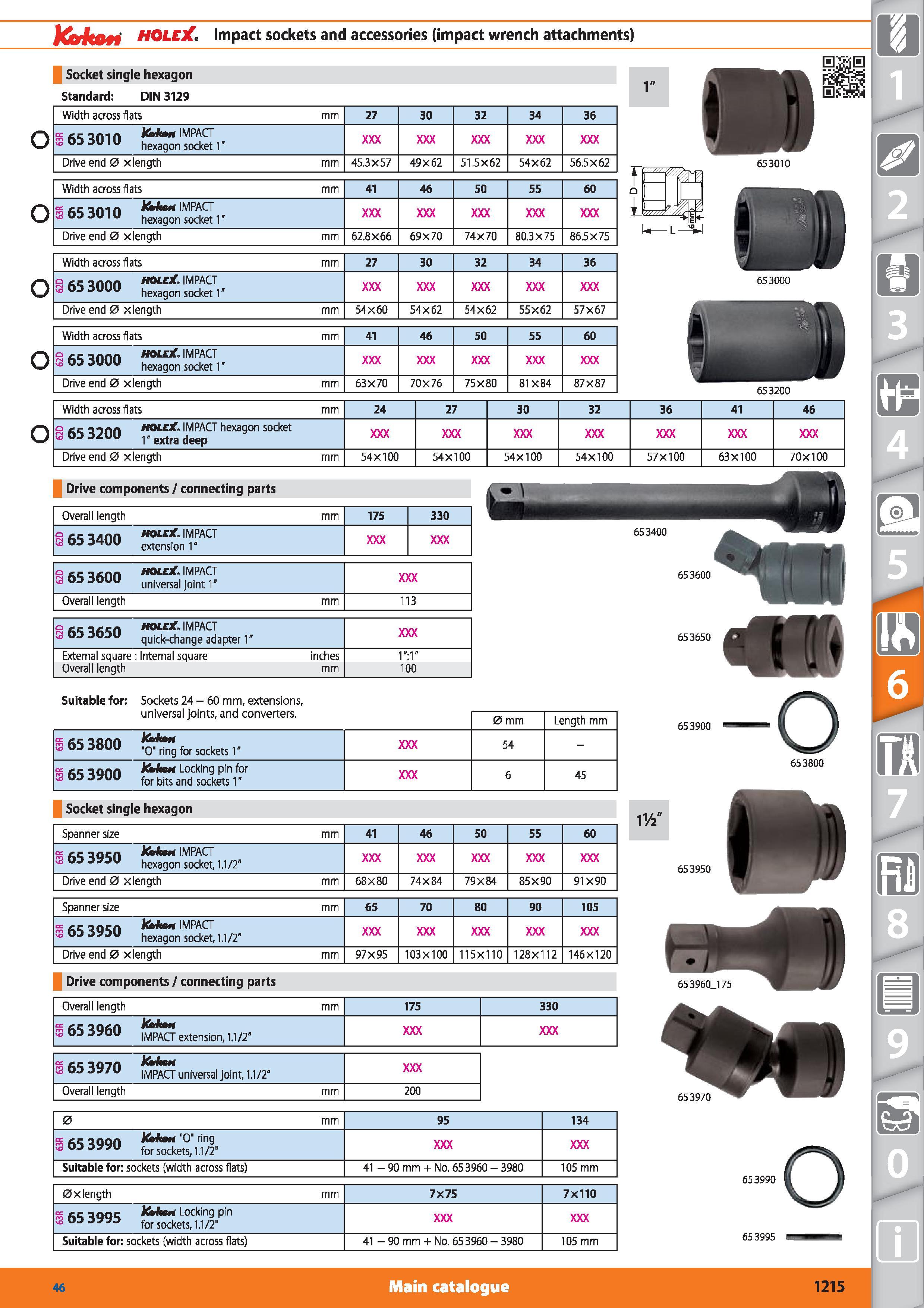 1215 Kiorkati HOLEX Impact sockets and accessories (impact wrench attachments) Socket single hexagon Standard DIN 3129 Width across flats mm 27 30 32 Каталог HOFFMANN GROUP 2015 Инструмент режущий слесарный измерительный абразивный Оборудование Комплексные поставки для промышленных предприятий Стр. 1215 ENG