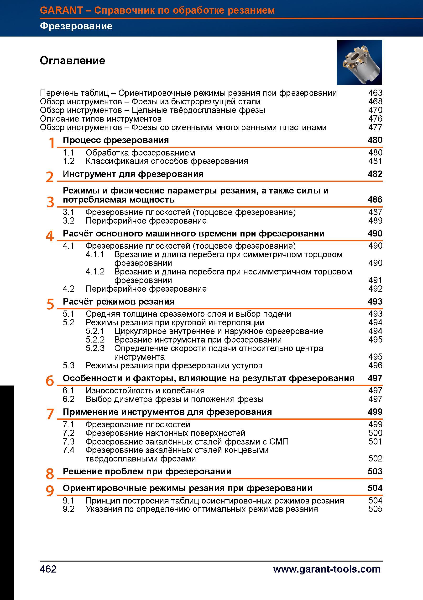 490 Фрезерование на металлорежущих станках Основы и особенности процесса Расчетные формулы Фрезы от Hoffmann Group Оглавление раздела справочн Справочник HOFFMANN GROUP 2012 Обработка материалов резанием Garant ToolScout Металлорежущий инструмент и инструментальная оснастка для станков Стр. 462