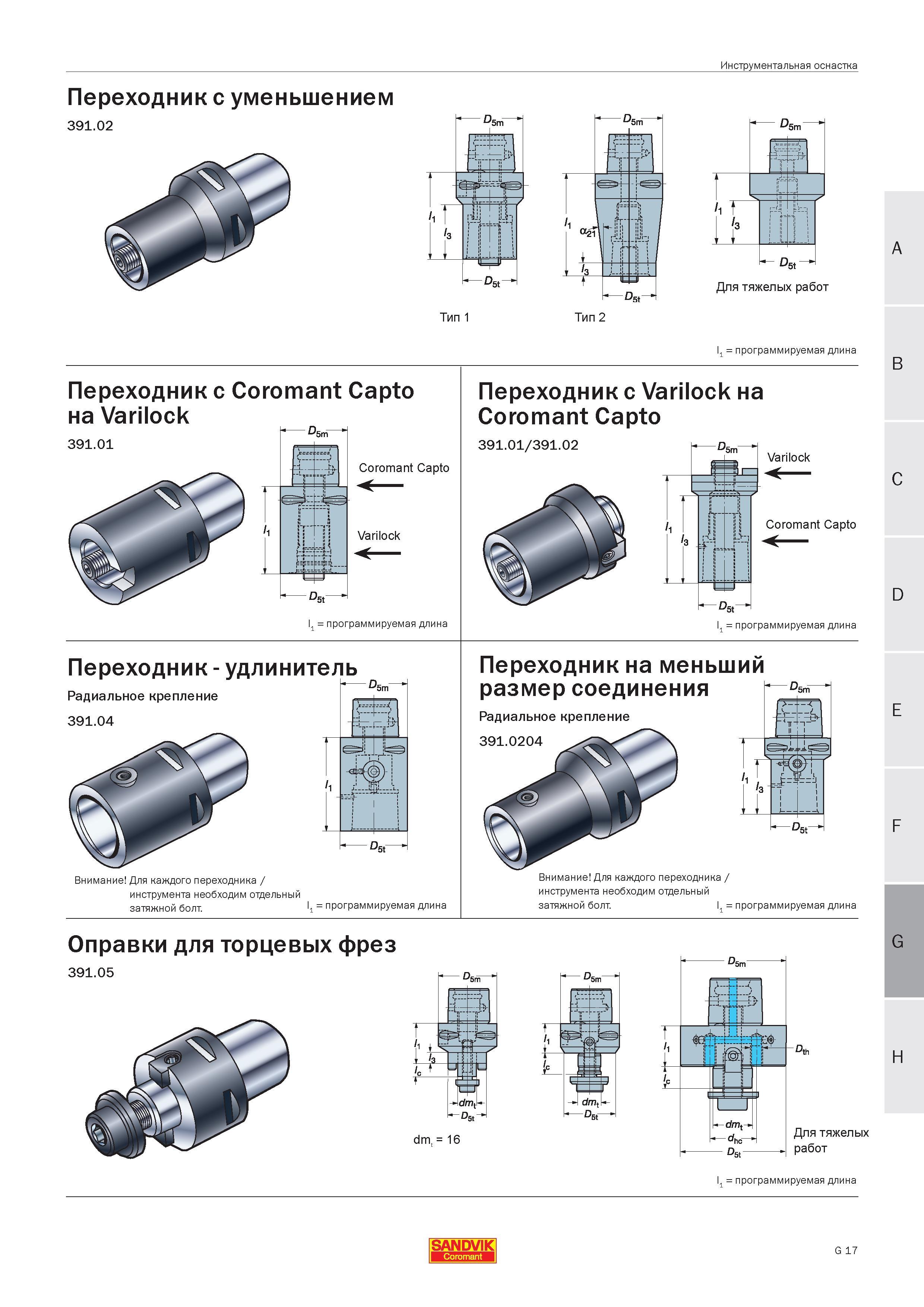 464 Переходник Sandvik Coromant с уменьшением 391 02 L 5 m Для тяжелых работ A Тип 2 программируемая длина Переходник с Coromant Capto на Varilock 39 Руководство SANDVIK COROMANT 2005 по современной обработке металлов резанием на металлорежущих станках и центрах с ЧПУ Стр. G17