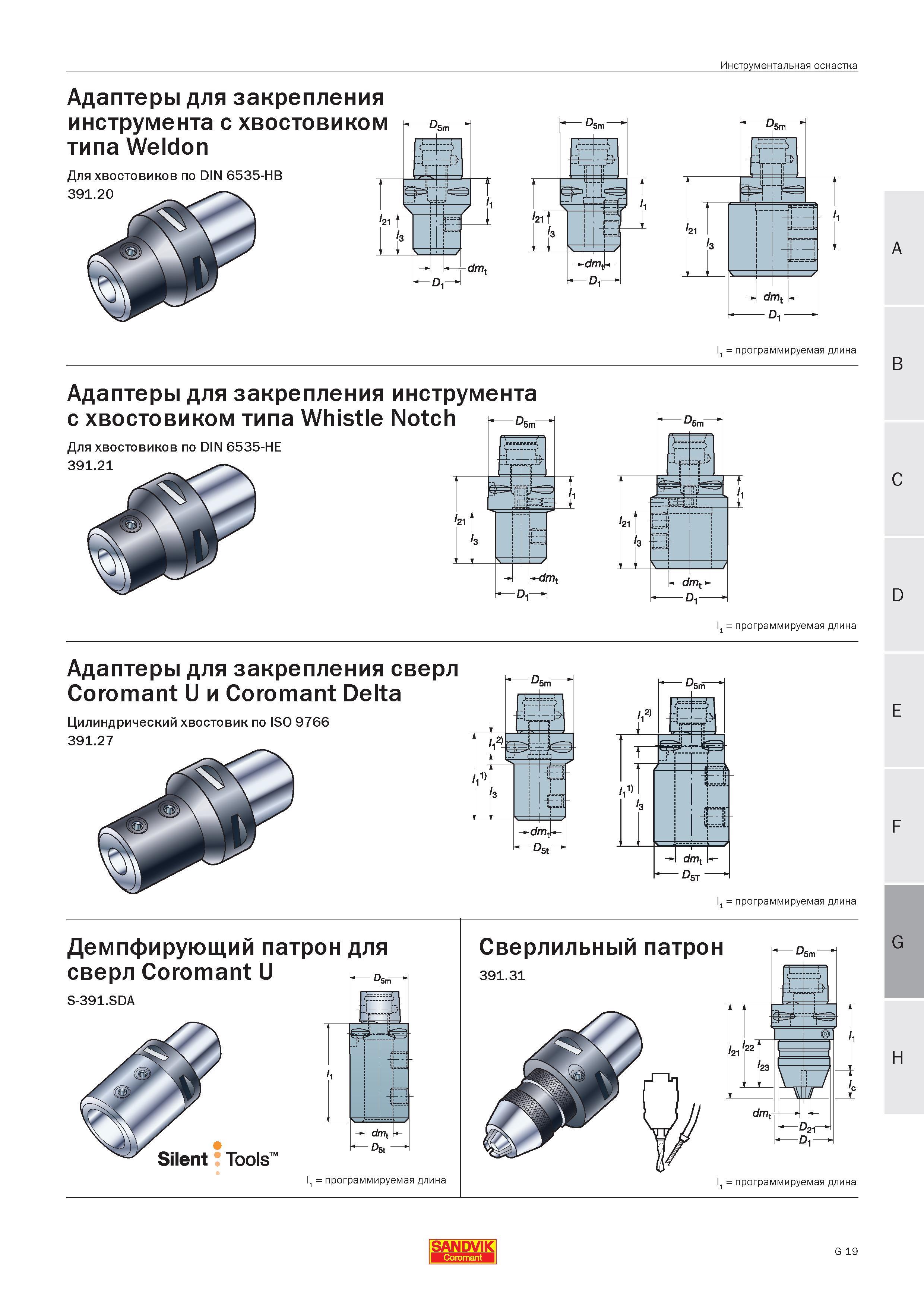 466 Адаптеры Sandvik Coromant для закрепления инструмента с хвостовиком типа Weldon по DIN 6535-HB Адаптеры для закрепления инструмента с хвостовиком Руководство SANDVIK COROMANT 2005 по современной обработке металлов резанием на металлорежущих станках и центрах с ЧПУ Стр. G19