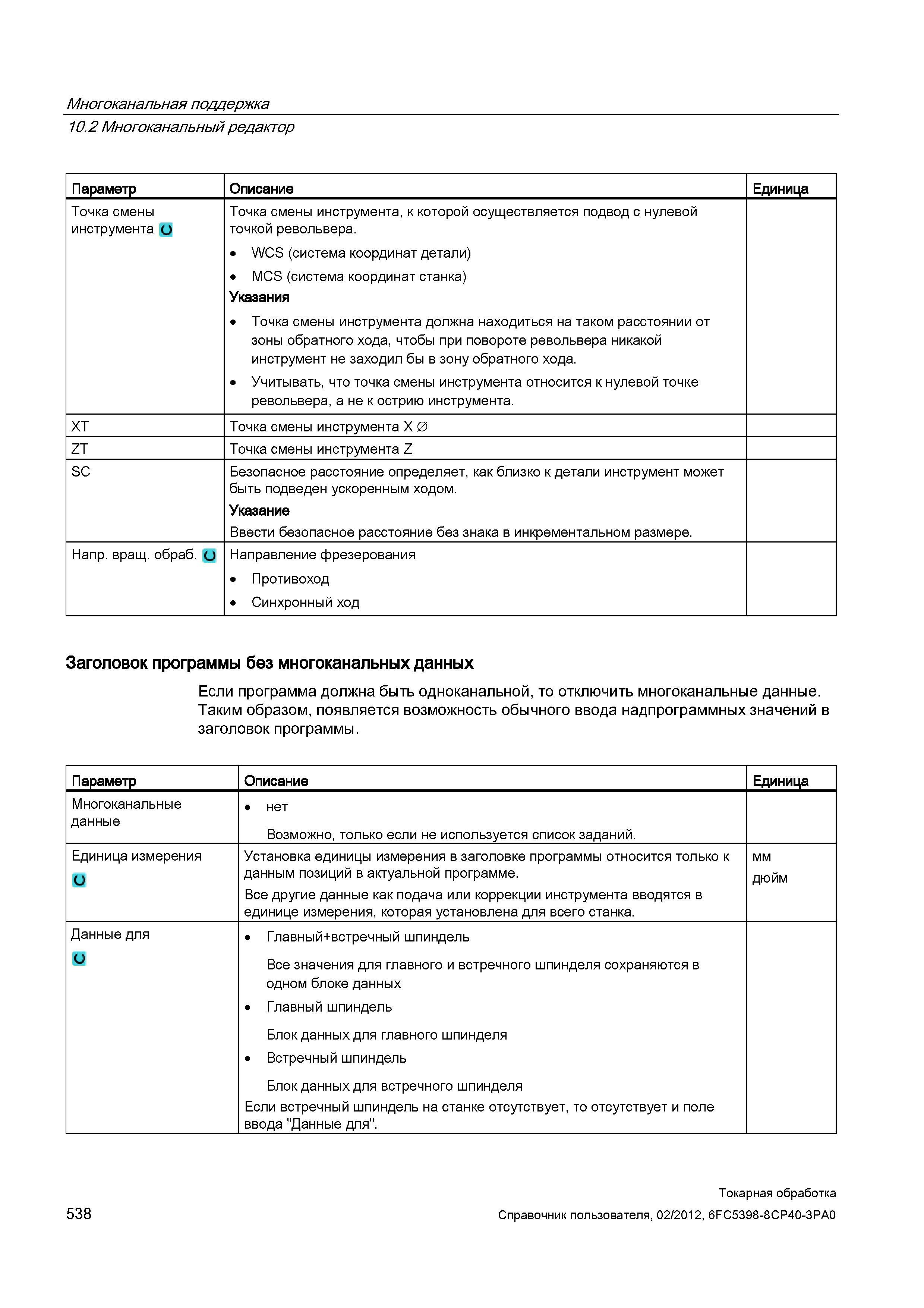 538 Точка смены инструмента должна находиться на таком расстоянии от зоны обратного хода, чтобы при повороте револьвера никакой инструмент не заходил Справочник пользователя SIEMENS 840D sl 828D SINUMERIK Токарная обработка Системы числового программного управления станками СЧПУ Версия 2012 Стр. 538
