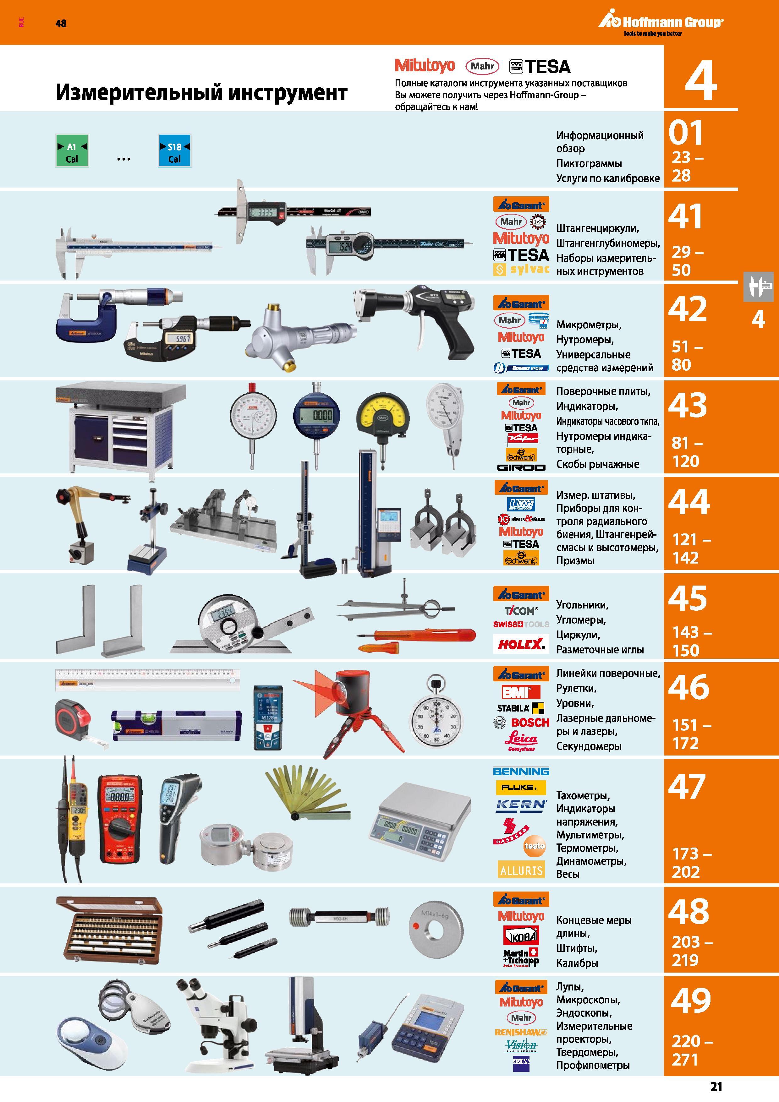 21 Измерительный инструмент Mitutoyo TESA от Hoffmann Group Полные каталоги инструмента указанных поставщиков Вы можете получить через Hoffm Каталог HOFFMANN GROUP 2017 Ручной слесарно-монтажный и контрольно-измерительный инструмент для производственных предприятиий и служб сервиса Инвентарь Стр. 21