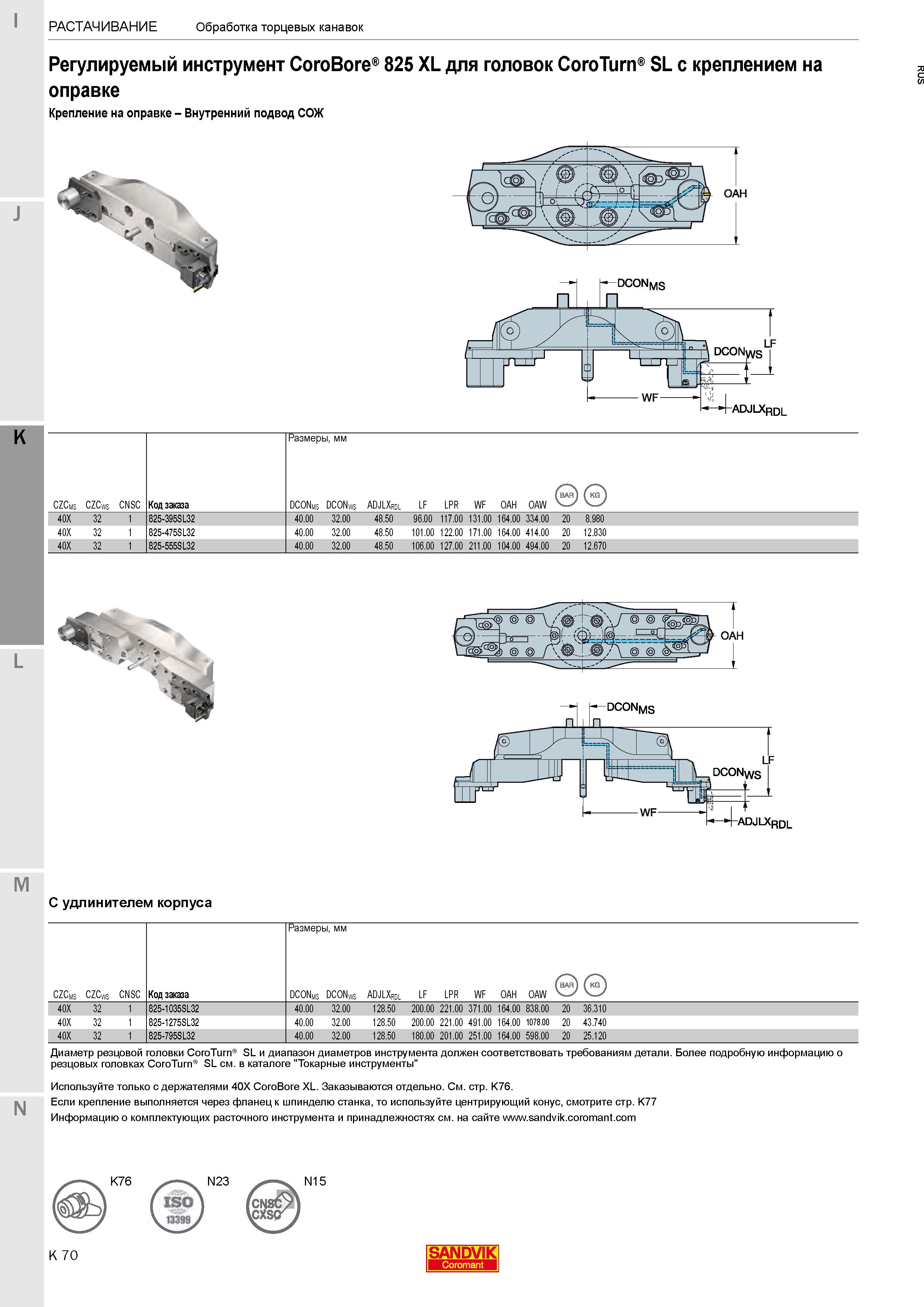 324  Каталог SANDVIK COROMANT 2020 Фрезы и сверла с СМП Расточной инструмент Принадлежности и оснастка для станков Стр. K70