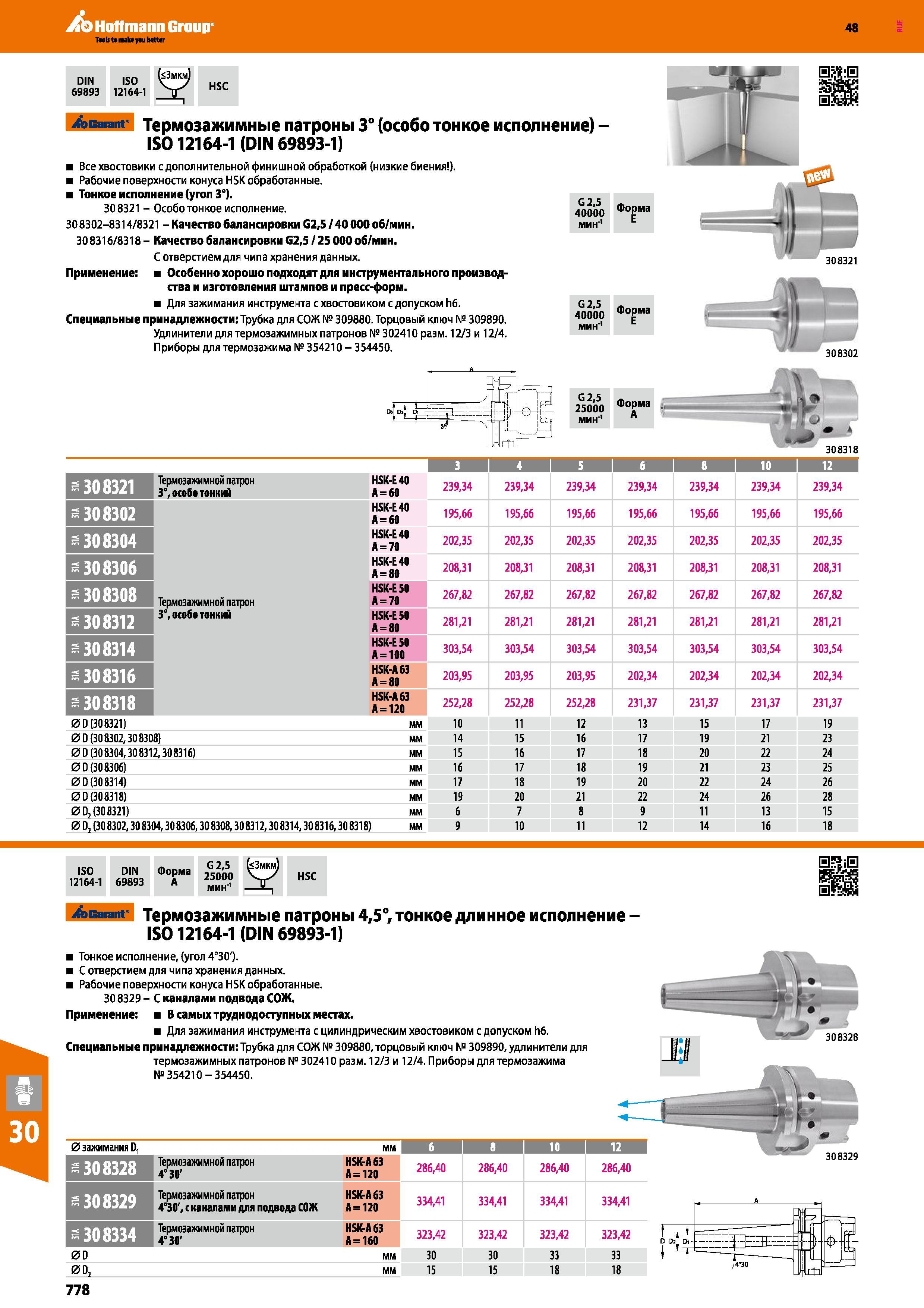 778 Hoffmann Group 48 DIN ISO 69893 12164-1 HSC XbGarant’ G2,5 40000 Форма МИН'1 Термозажимные патроны 3° (особо тонкое исполнение) -IS012164-1 (DIN 69893 Каталог HOFFMANN GROUP 2017 Инструмент режущий и вспомогательный для металлорежущих промышленных станков Резцы токарные Концевые твердосплавные фрезы Зажимные патроны Стр. 778