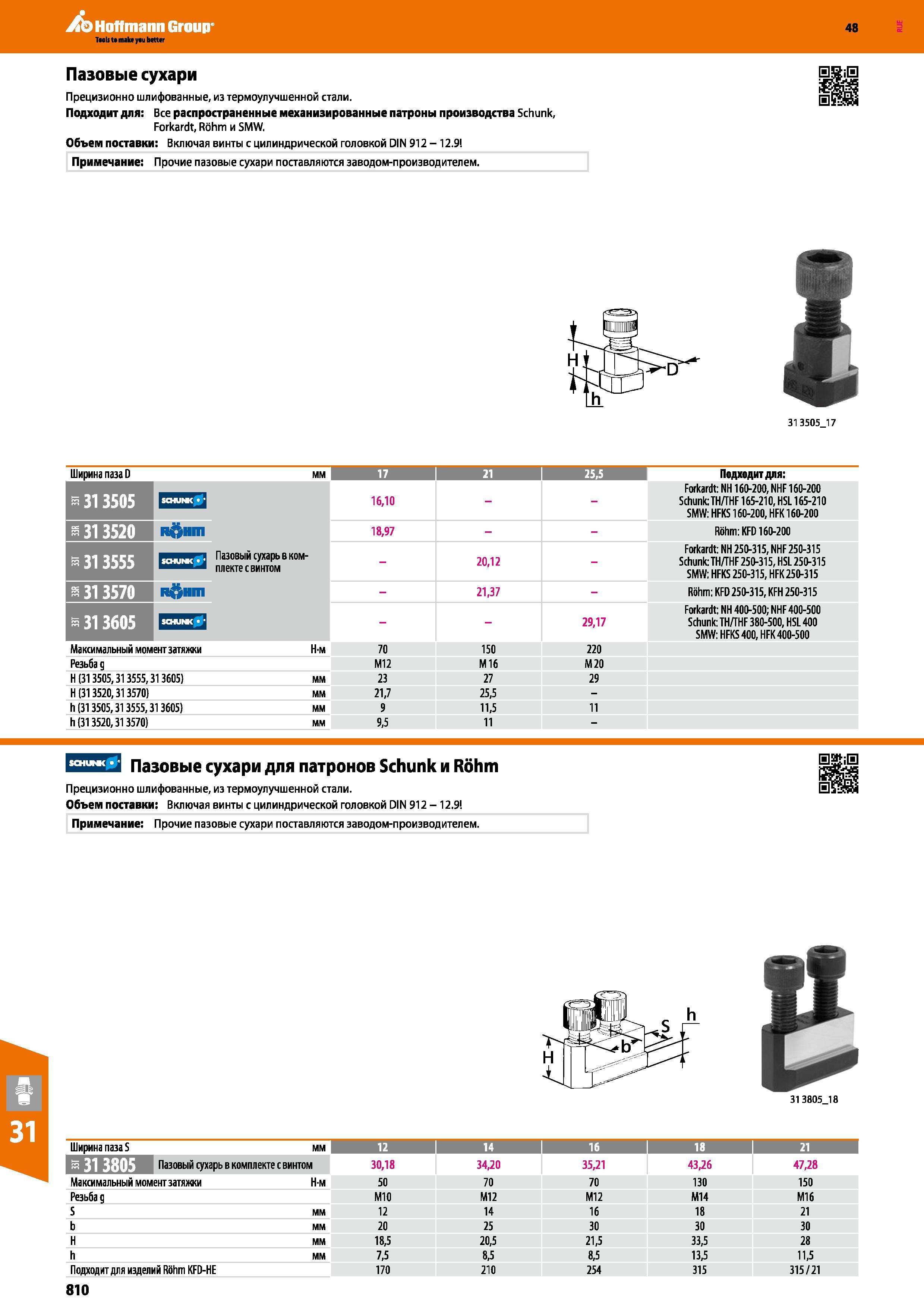 810 Hoffmann Group 48 Пазовые сухари Прецизионно шлифованные, из термоулучшенной стали Подходит для: Все распространенные механизированные патроны произво Каталог HOFFMANN GROUP 2017 Инструмент режущий и вспомогательный для металлорежущих промышленных станков Резцы токарные Концевые твердосплавные фрезы Зажимные патроны Стр. 810