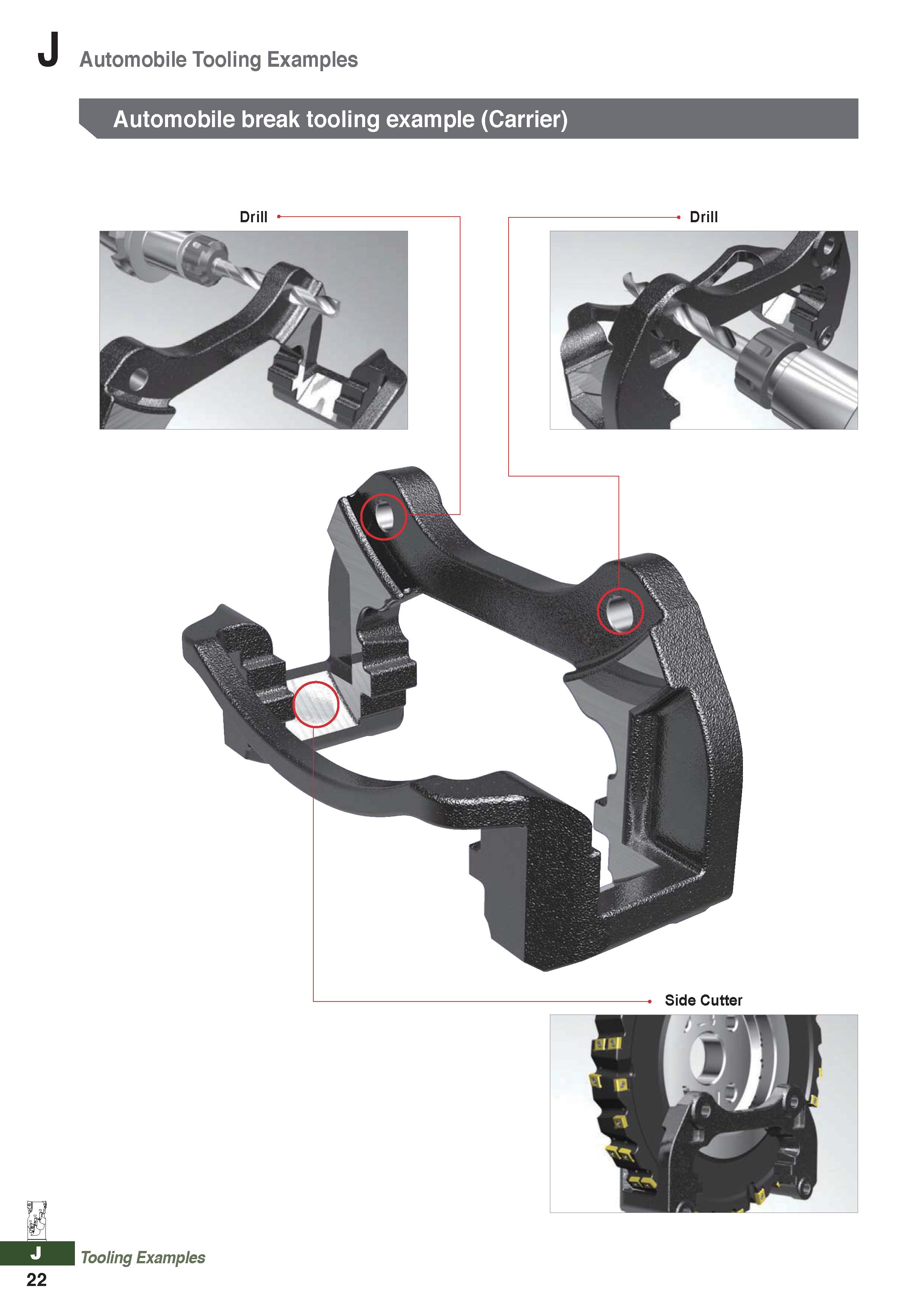 1244 Automobile Tooling Examples Automobile break tooling example (Carrier) J Tooling Examples 22 Каталог KORLOY 2020 Режущий и вспомогательный инструмент для станков ЧПУ и универсальных Фрезы с СМП Сверла твердосплавные Резцы токарные Пластины сменные режущие Стр. J22