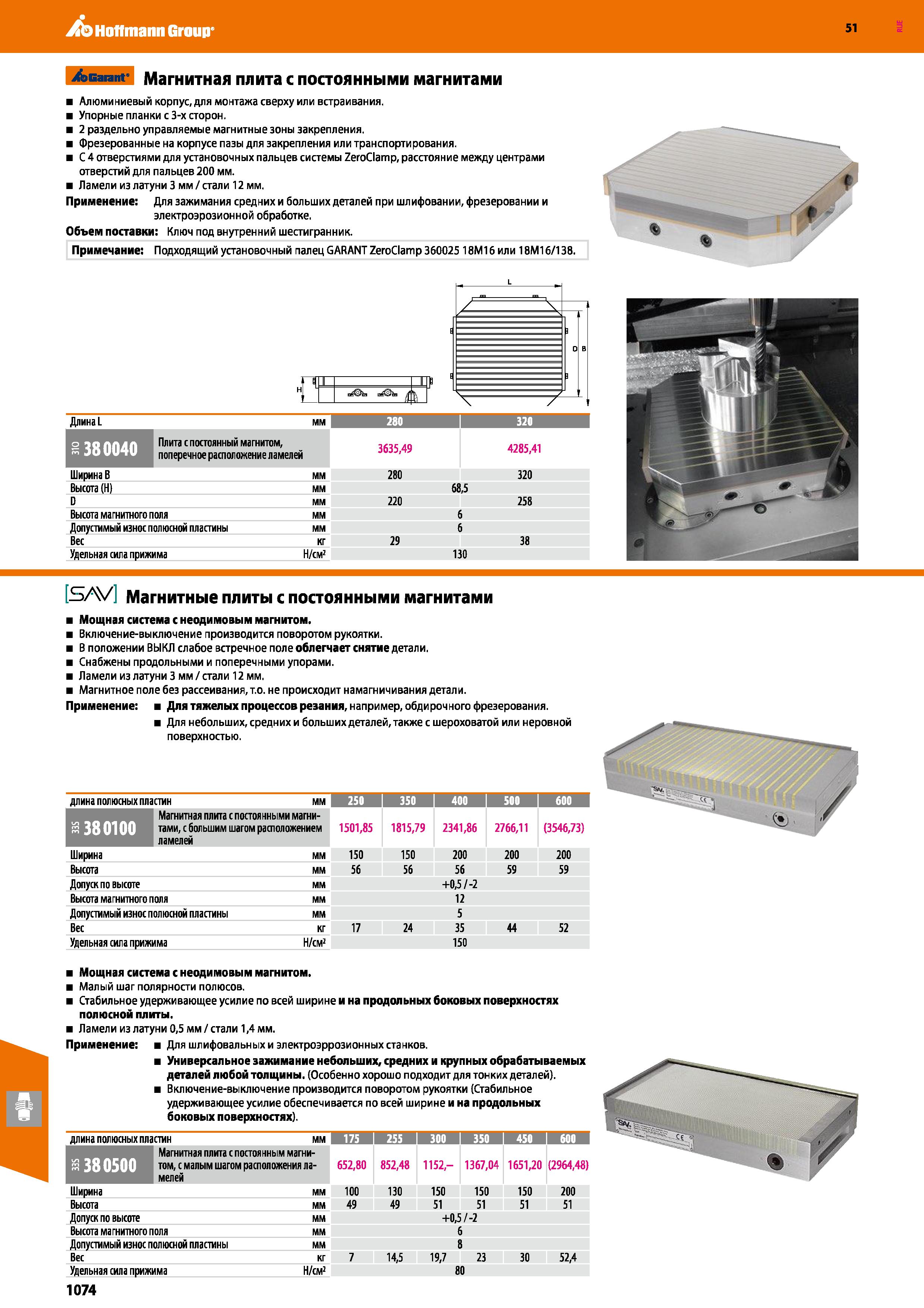 1074 Hoffmann Group 51 /sBaranf Магнитная плита с постоянными магнитами Алюминиевый корпус, для монтажа сверху или встраивания Упорные планки с 3-х ст Каталог HOFFMANN GROUP 2020 Режущий и вспомогательный инструмент для металлорежущих станков с ЧПУ и универсальных Сверла Фрезы Метчики Резцы Развертки Оснастка инструментальная Стр. 1074