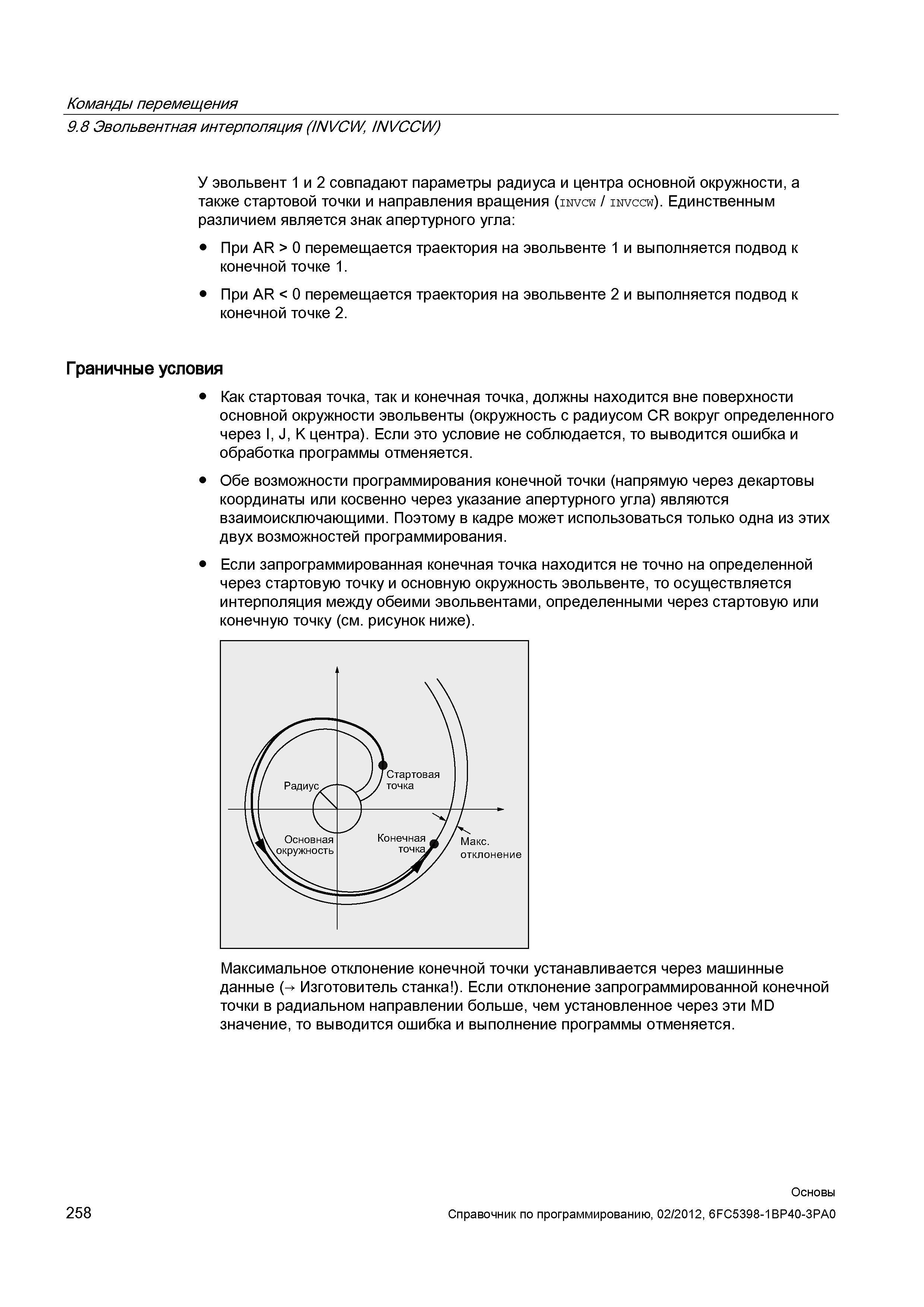 258 Обе возможности программирования конечной точки (напрямую через декартовы координаты или косвенно через указание апертурного угла) являются Справочник SIEMENS 2012 Пользователя Основы программирования стоек ЧПУ Sinumerik 840D sl 828D Металлообрабатывающее оборудование Стр. 258