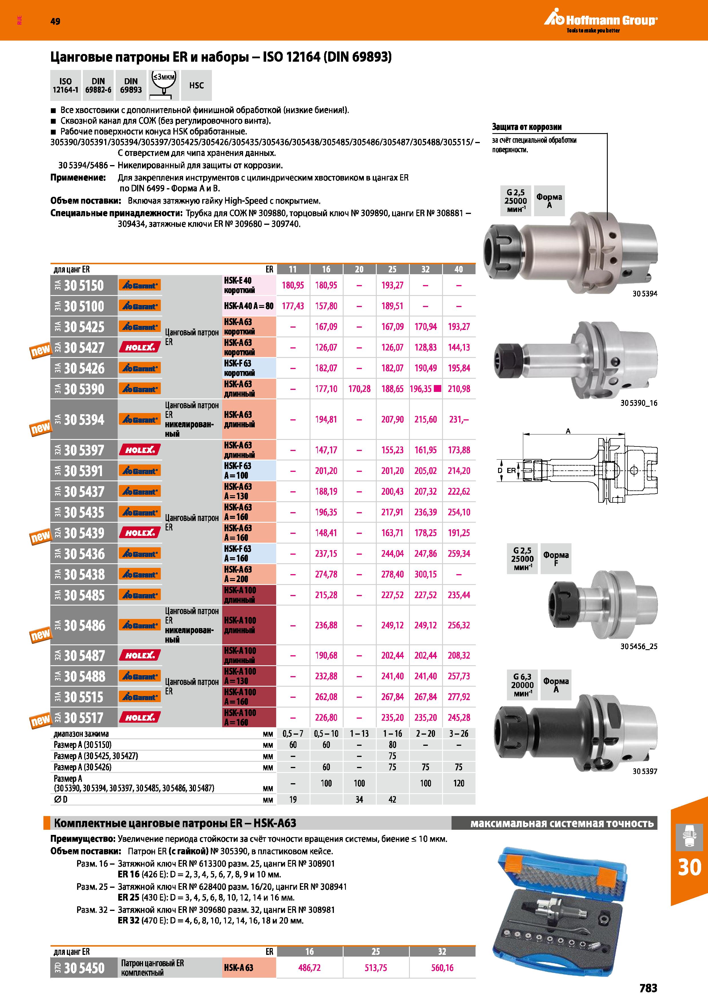 783 49 do Hoffmann Group Цанговые патроны ER и наборы - IS012164 (DIN 69893) ISO 12164-1 DIN 69882-6 DIN 69893 (<3мкм) HSC 1 Все хвостови Каталог HOFFMANN GROUP 2018 Профессиональный режущий и вспомогательный инструмент для промышленного оборудования Сверла Фрезы Метчики Державки Стр. 783