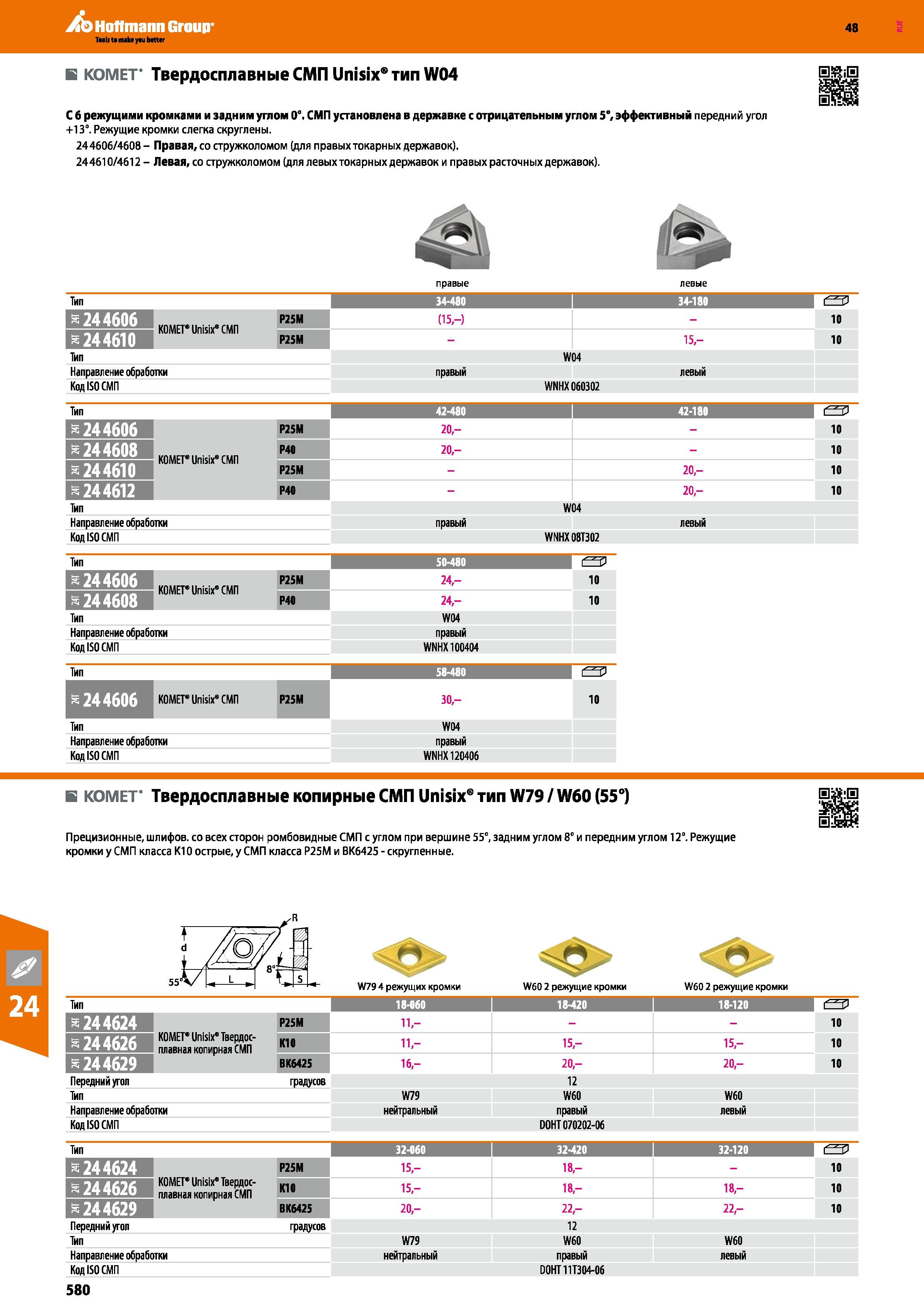 580 Hoffmann Group В КОМЕТ' Твердосплавные СМП Unisix тип W04 С режущими кромками и задним углом 0° СМП установлена в державке с отрицательным углом 5°, э Каталог HOFFMANN GROUP 2017 Инструмент режущий и вспомогательный для металлорежущих промышленных станков Резцы токарные Концевые твердосплавные фрезы Зажимные патроны Стр. 580