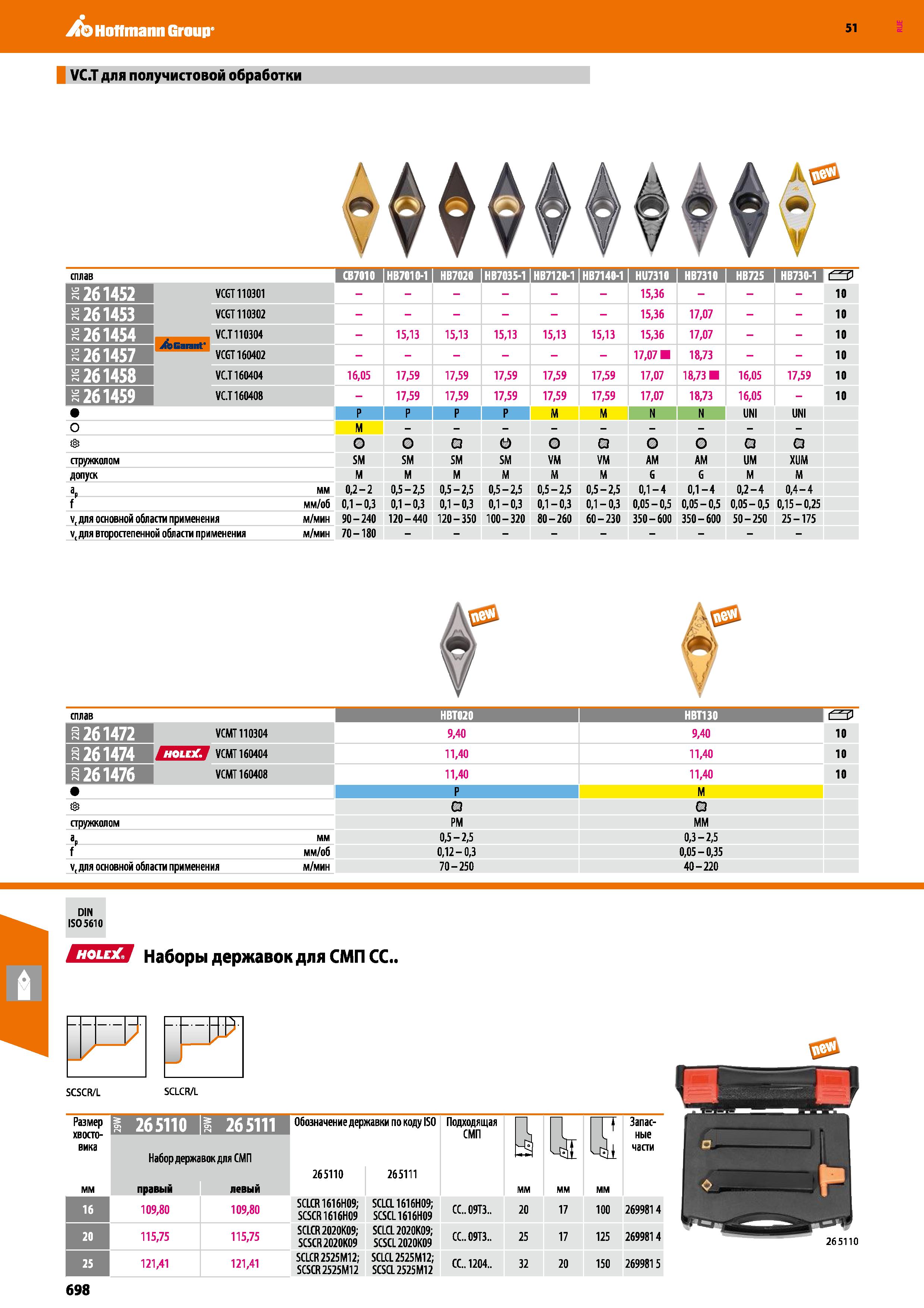 698 Hoffmann Group 51 VC T для получистовой обработки 1261452 1261453 ; 261454 i261457 1261458 1261459 о стружколом допуск 3Р f J&Gi I СВ701Ф IНВ7010 Каталог HOFFMANN GROUP 2020 Режущий и вспомогательный инструмент для металлорежущих станков с ЧПУ и универсальных Сверла Фрезы Метчики Резцы Развертки Оснастка инструментальная Стр. 698