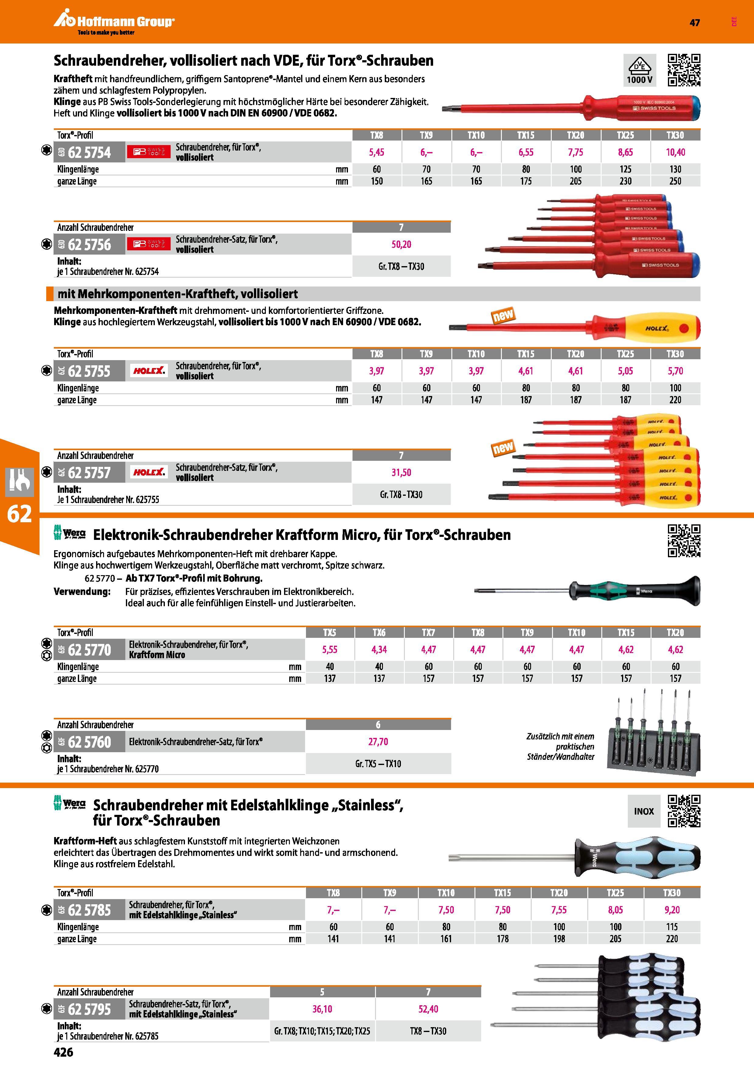 426 Schraubendreher, vollisoliert nach VDE, für Torx -Schrauben Kraftheft mit handfreundlichem, griffigem Santoprene'-Mantel und einem Kern aus beson Каталог HOFFMANN GROUP 2016 Ручной слесарно-монтажный и контрольно-измерительный инструмент и приборы для предприятий машиностроения и мастерских сервисного обслуживания 47 версия издания Стр. 426 DEU
