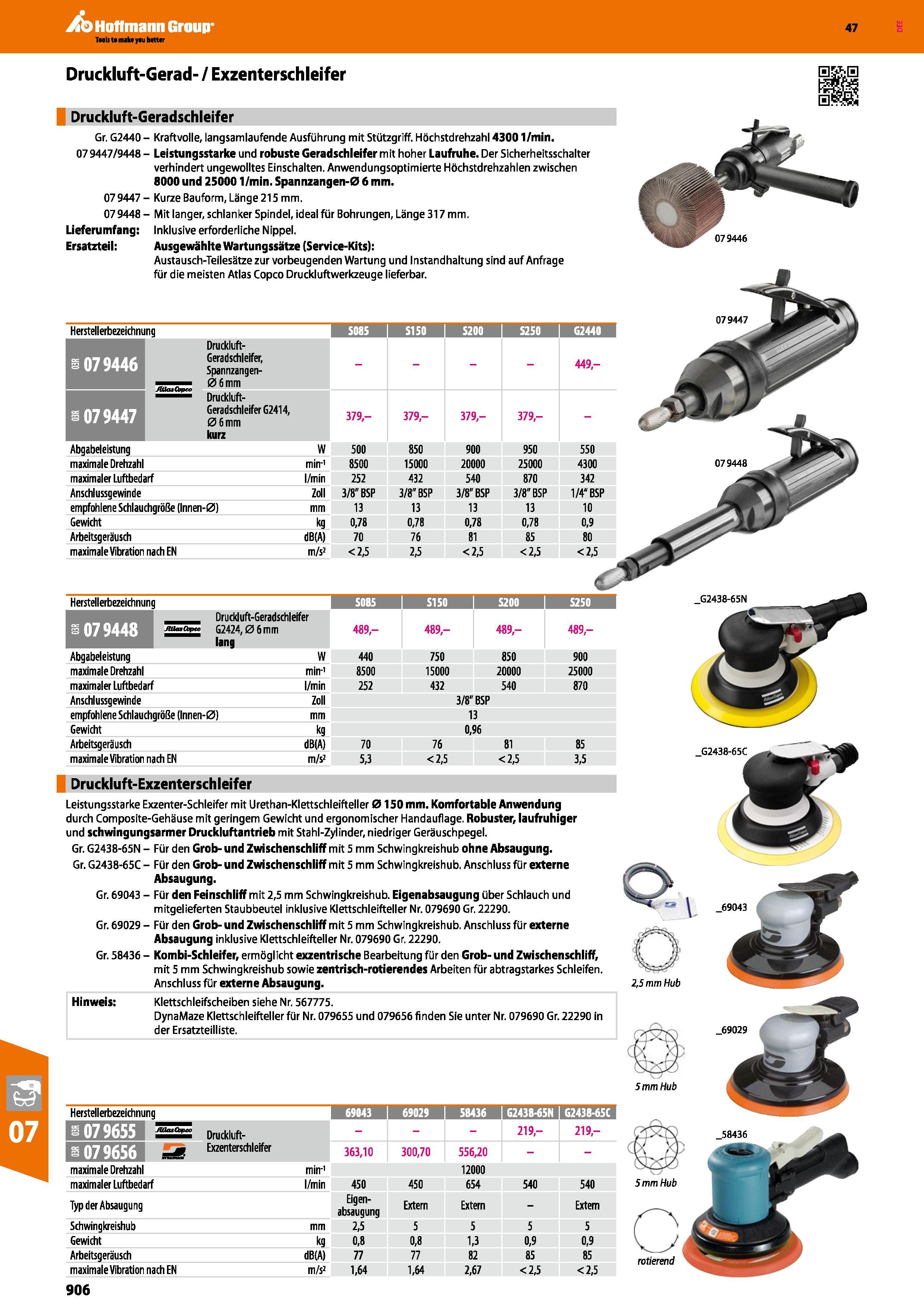 906 Taoli t mal yau bettcr Druckluft-Gerad- / Exzenterschleifer Druckluft-Geradschleifer Gr G2440 - Kraftvolle, langsamlaufende Ausführung mit Stützg Каталог HOFFMANN GROUP 2016 Ручной слесарно-монтажный и контрольно-измерительный инструмент и приборы для предприятий машиностроения и мастерских сервисного обслуживания 47 версия издания Стр. 906 DEU