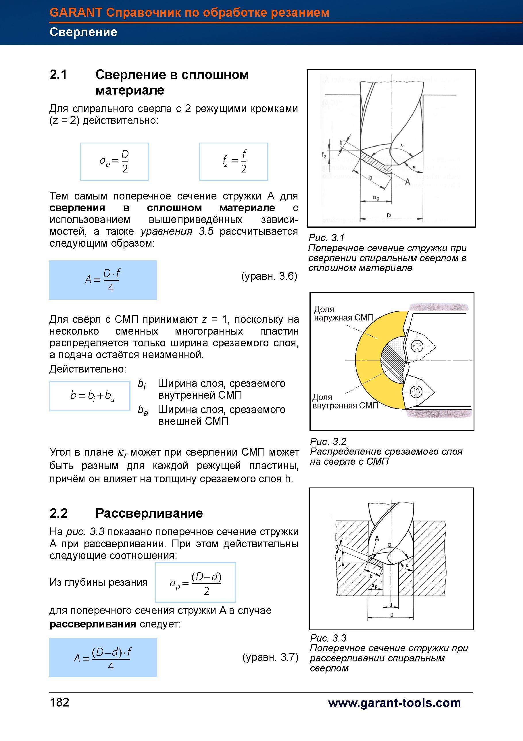 210 Теоретические основы металлообработки на металлорежущем оборудовании Сверление в сплошном материале Для спирального сверла с 2 режущими кр Справочник HOFFMANN GROUP 2012 Обработка материалов резанием Garant ToolScout Металлорежущий инструмент и инструментальная оснастка для станков Стр. 182